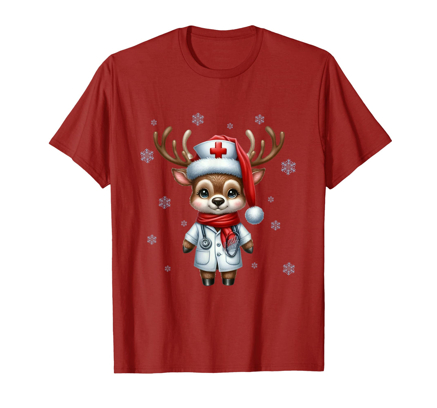 Funny Reindeer Nurse Scrub Merry Christmas Pajama Xmas Nurse T-Shirt