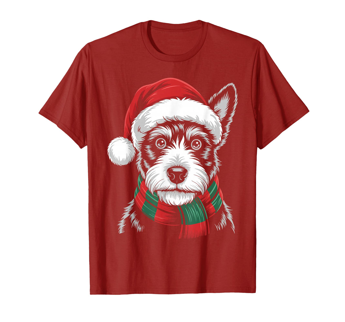 Scottie Dog Xmas Santa Hat Scarf Christmas Costume T-Shirt