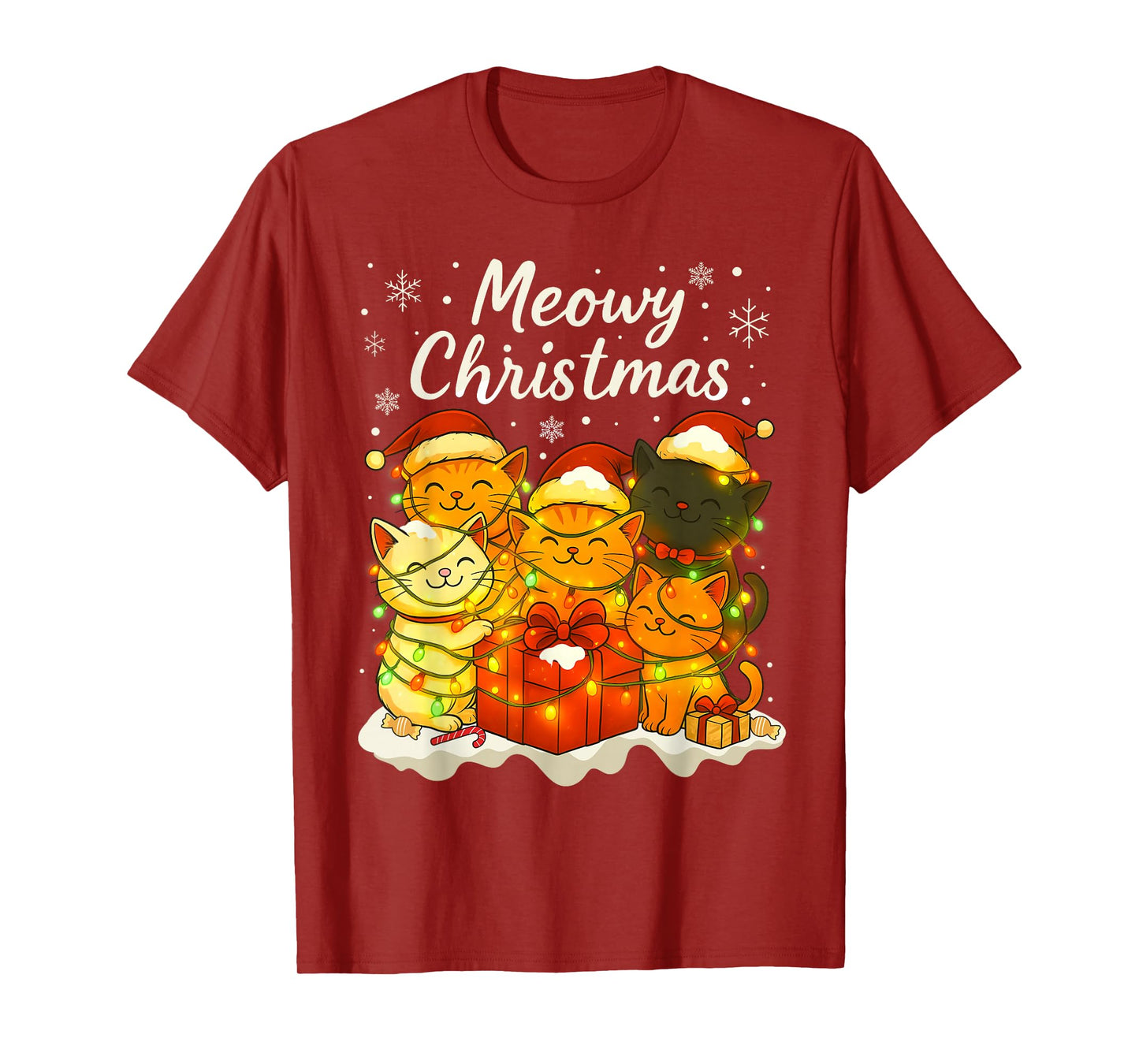Funny Cat Christmas Holiday Xmas Santa Hat Meowy Christmas T-Shirt