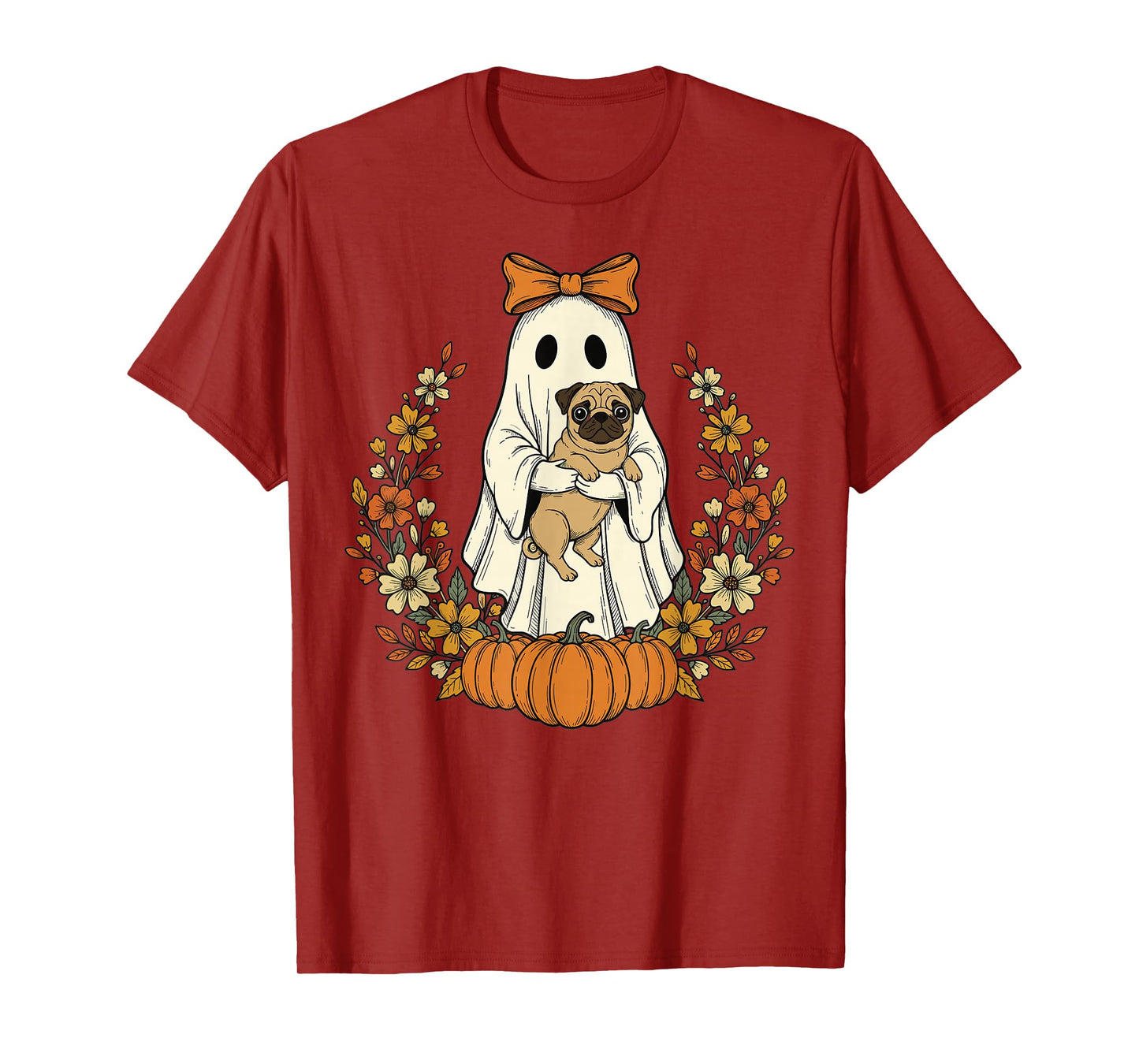 Halloween Pug Ghost Pumpkin Fall Retro Vintage Cute T-Shirt