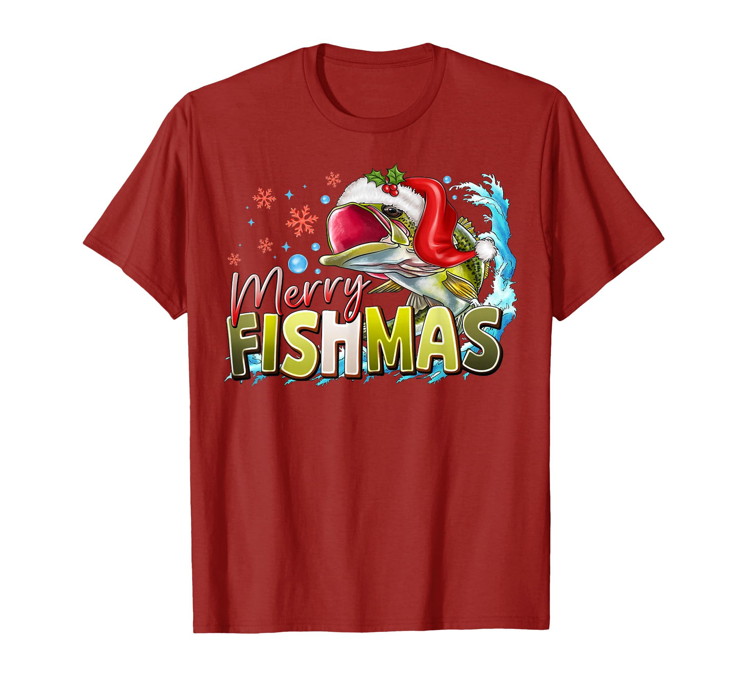 Funny Merry Fishmas Christmas Fisherman Bass Santa Hat T-Shirt