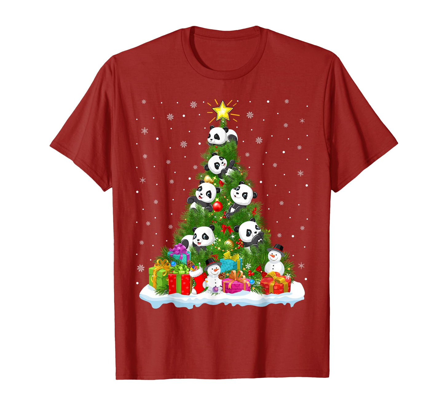 Panda Christmas Tree Holiday Decor Funny Xmas Lights T-Shirt