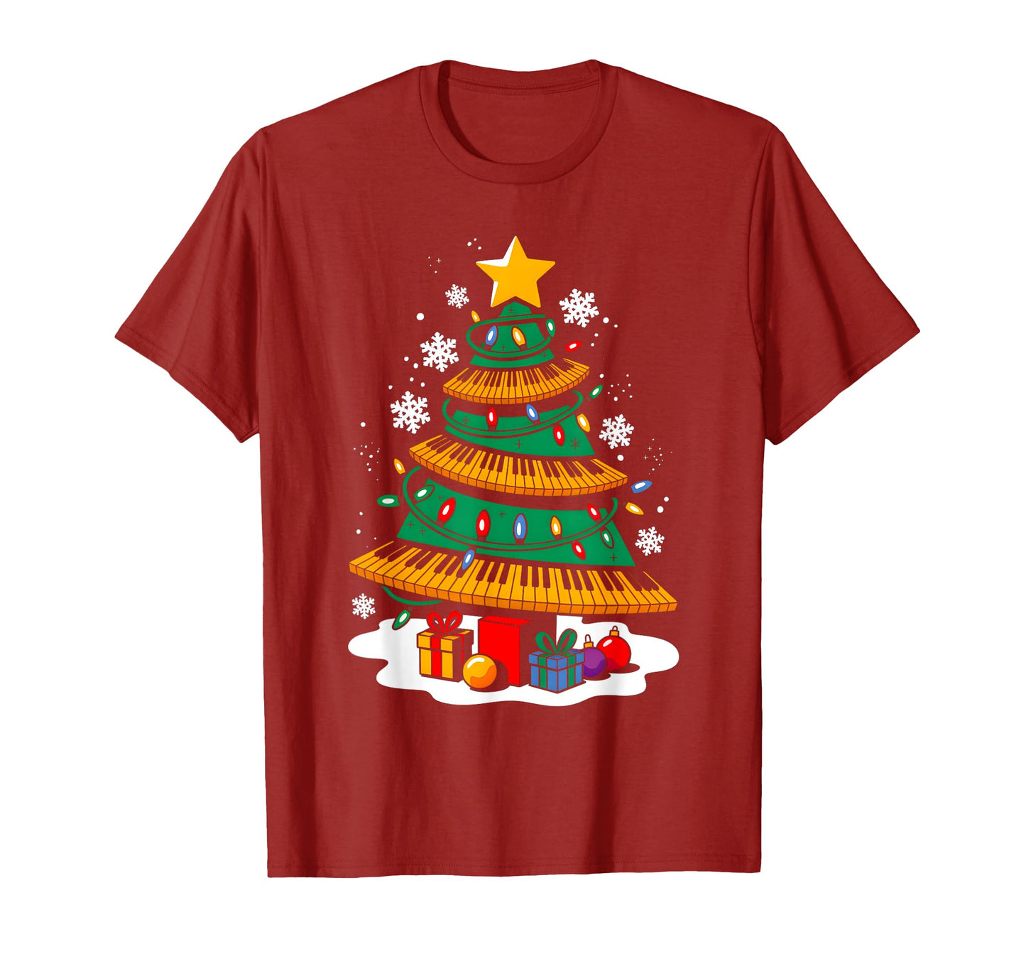 Christmas Piano Player Xmas Tree Funny Music Lover Santa T-Shirt