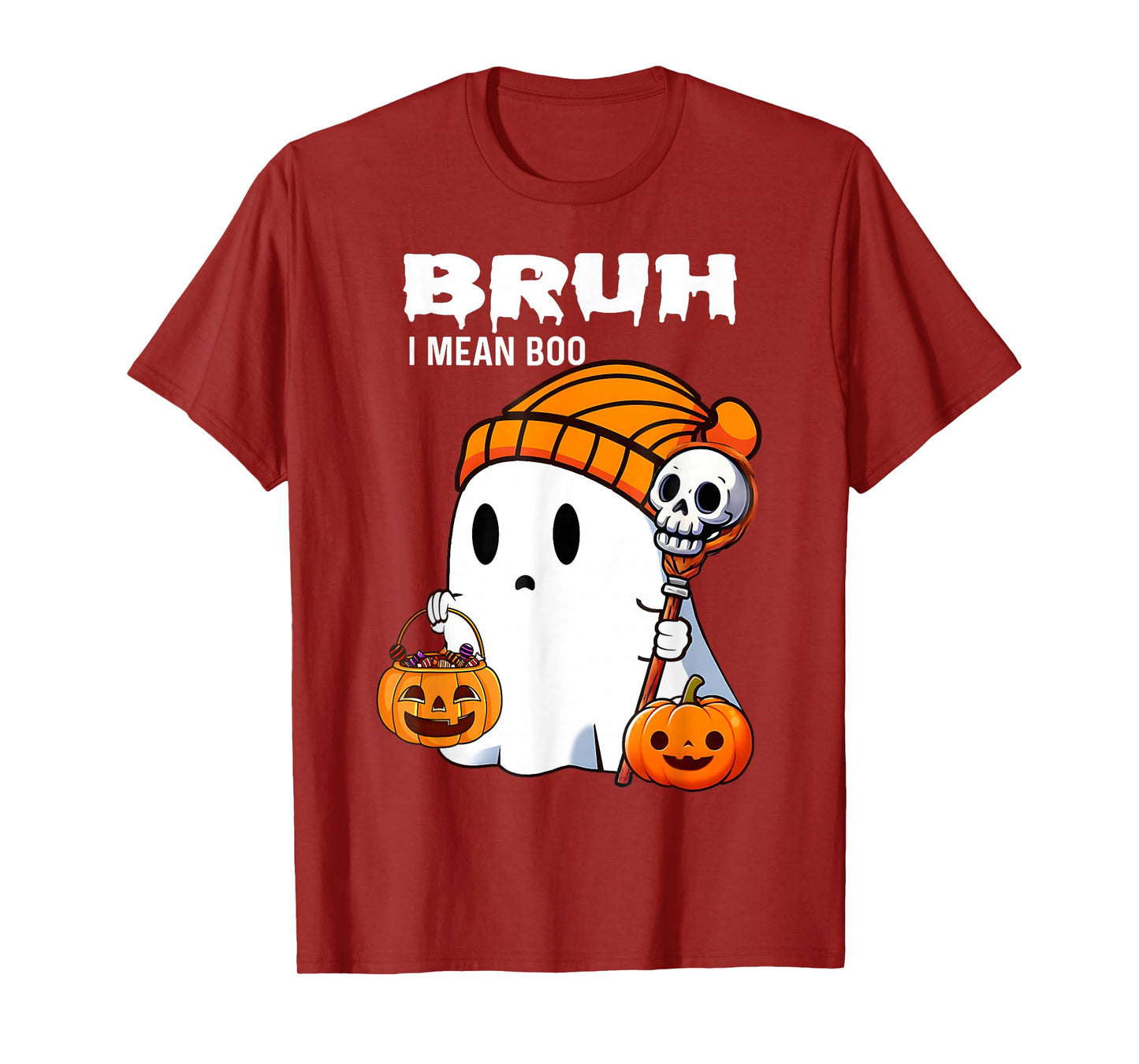 Halloween Bruh Ghost Boo Skull Pumpkin Boys Kids Mens Womens T-Shirt