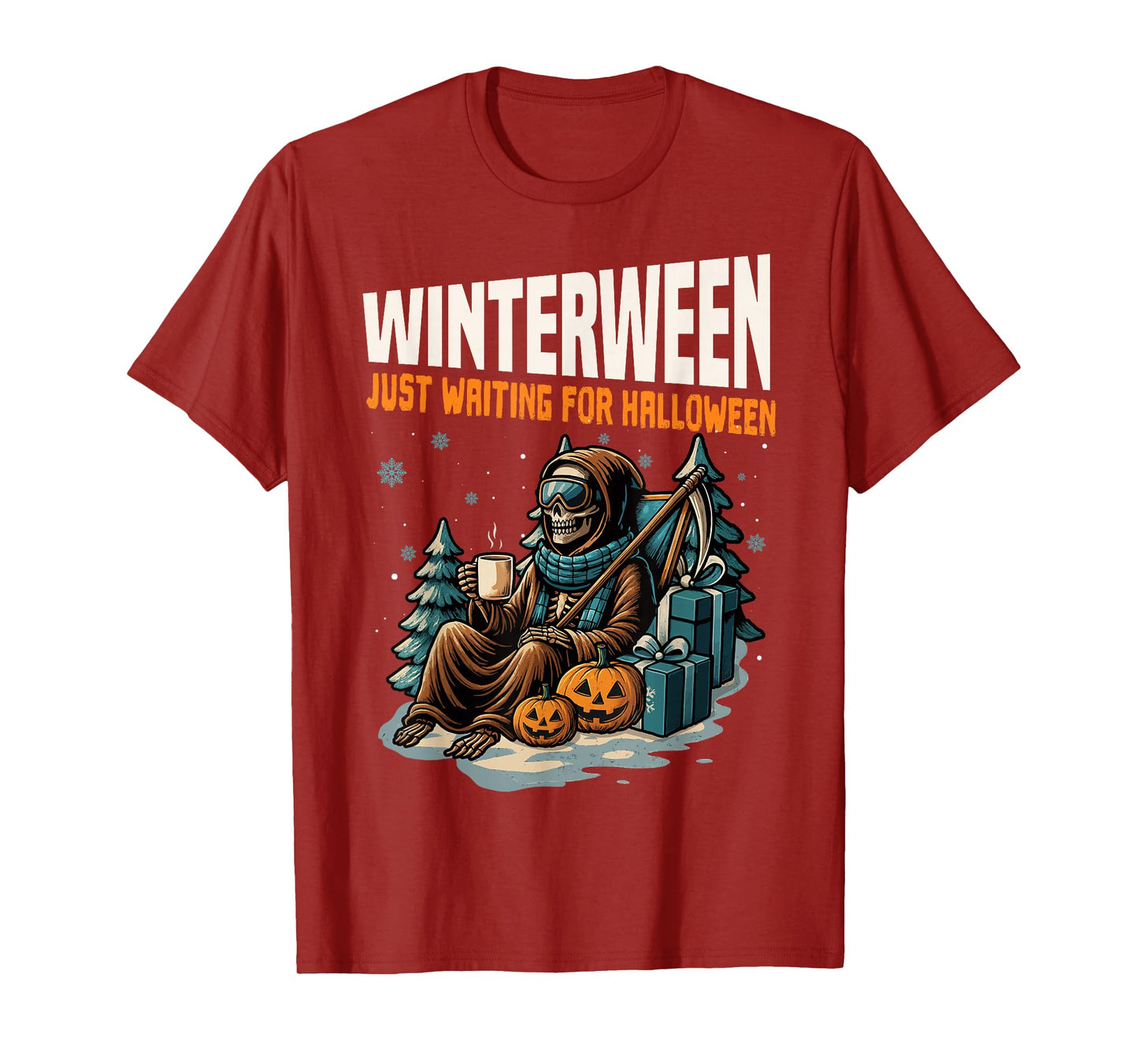Winterween Just Waiting for Halloween Christmas Funny T-Shirt