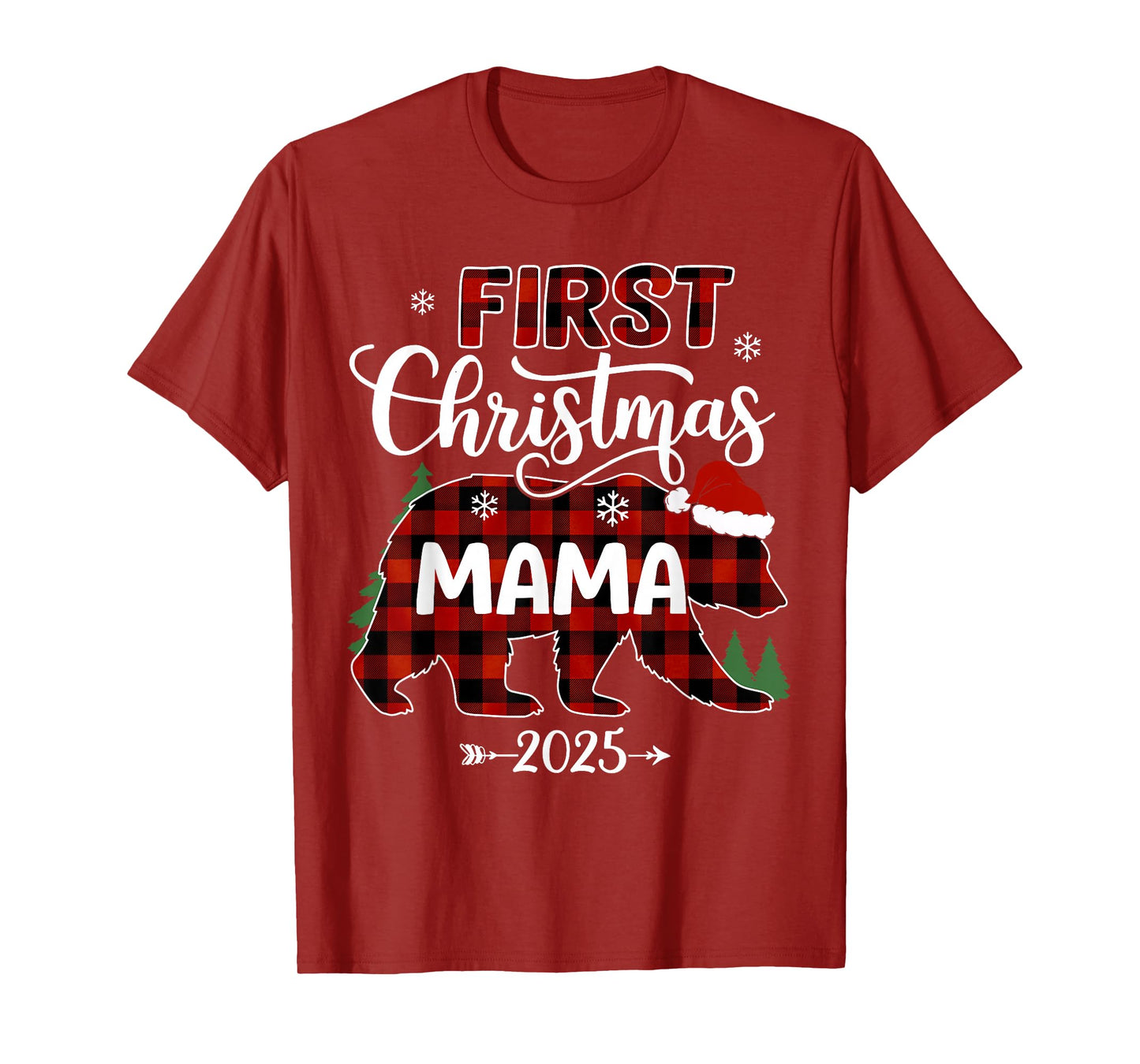 Pregnancy First Christmas Mama Red Plaid Bear Santa 2025 T-Shirt