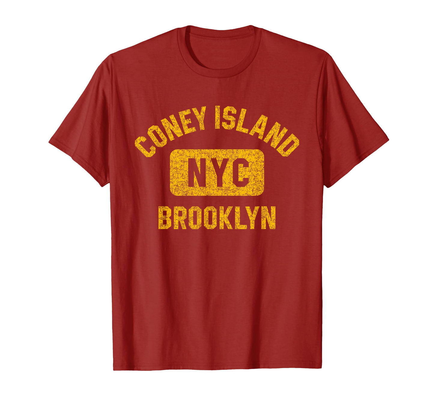 Coney Island NYC Brooklyn Gym Style Distressed Amber Print T-Shirt