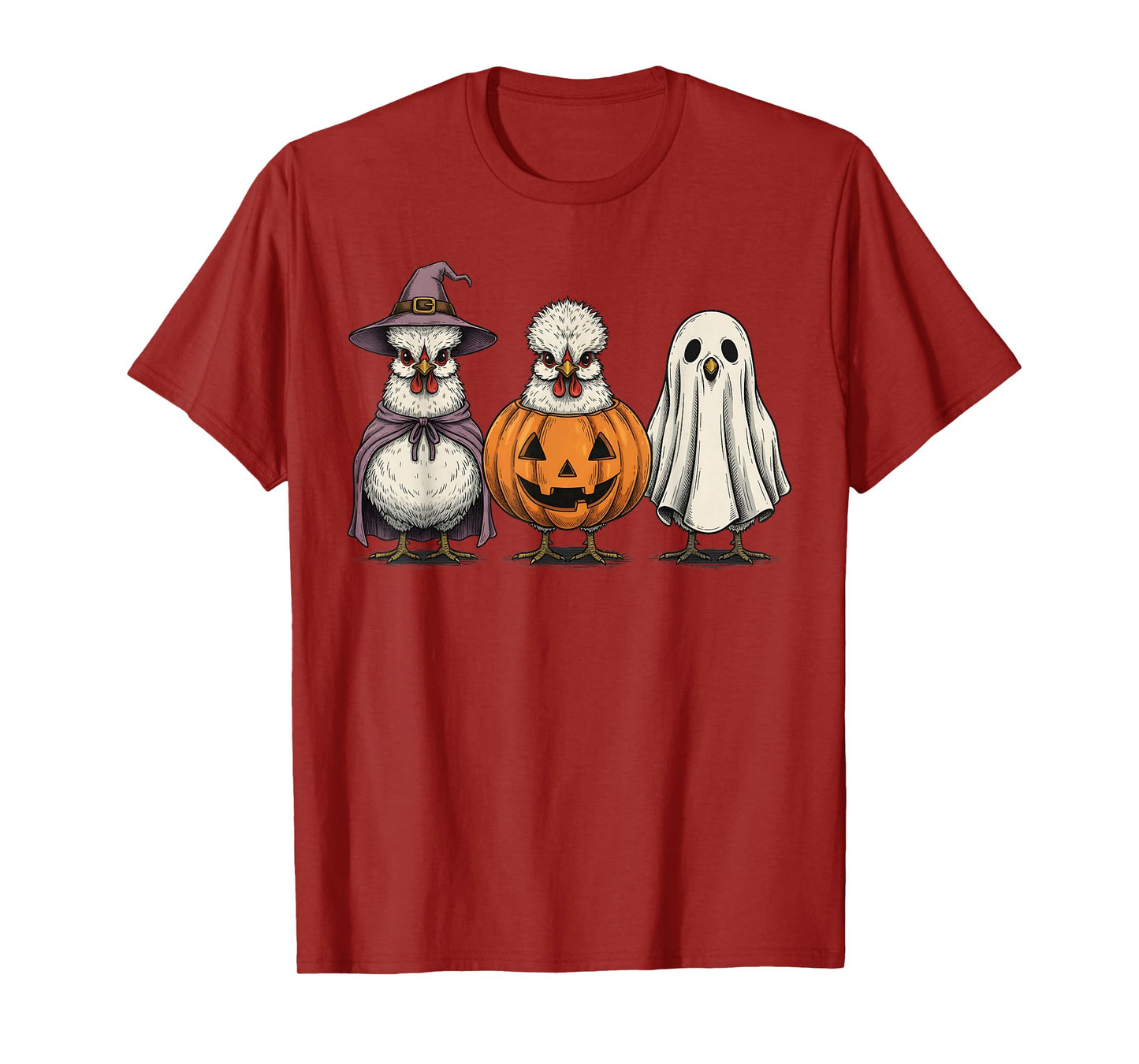 Spooky Ghost Silkie Chicken Pumpkin Halloween Farm Animal T-Shirt