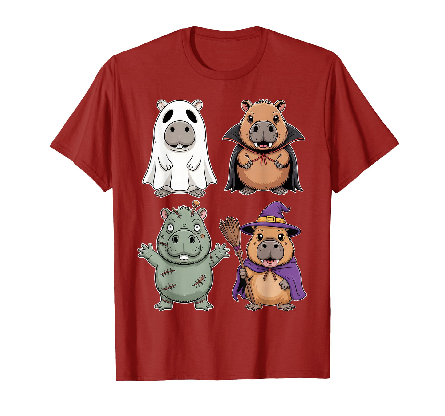 Funny Capybara Ghost Witch Zombie Halloween Costume Boys T-Shirt