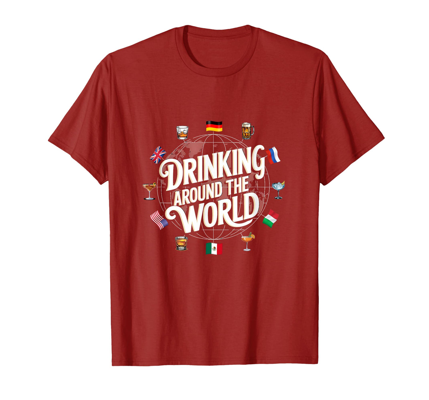 Funny Drinking Around The World Drink T-Shirt - Funny Drinking Around The World Drink - Black - Unisex-Adults - Short Sleeve - T-Shirt - Polyester 100% - Modern Cartoon Round Collar - Small