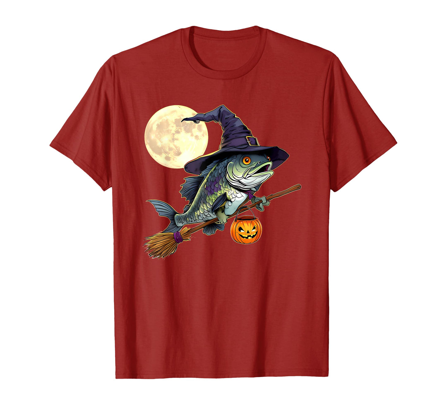 Funny Fish Witch Hat Pumpkin Halloween Costume T-Shirt
