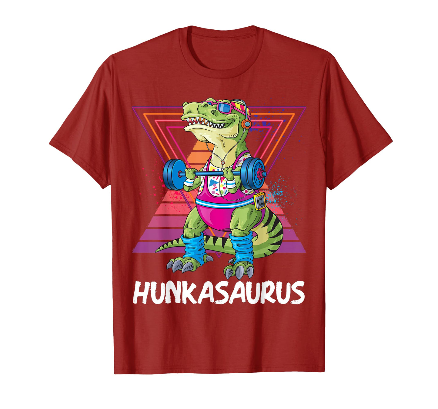 Hunkasaurus Retro Muscular Dinosaur T-Rex Gym Weightlift T-Shirt