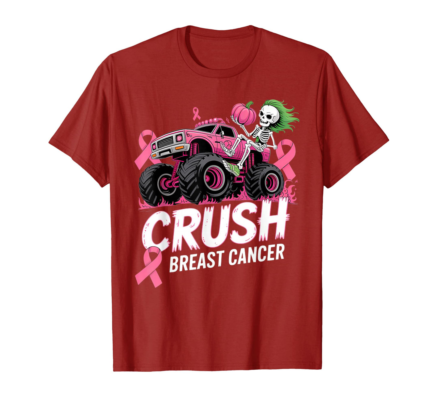 Crush Breast Cancer Awareness Monster Truck Dinosaur T-Shirt