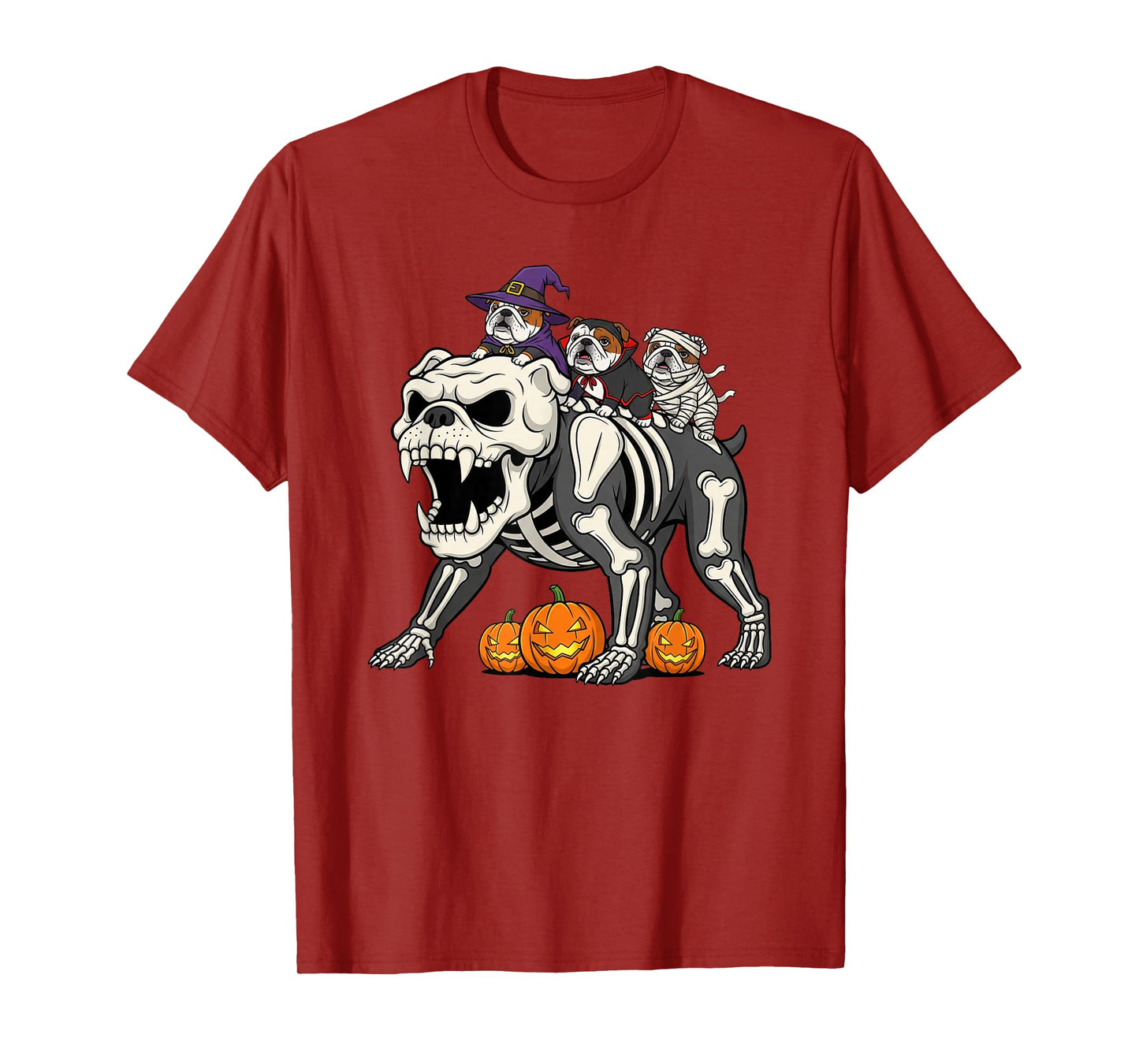English Bulldog Skeleton Mummy Witch Halloween Mens Womens T-Shirt