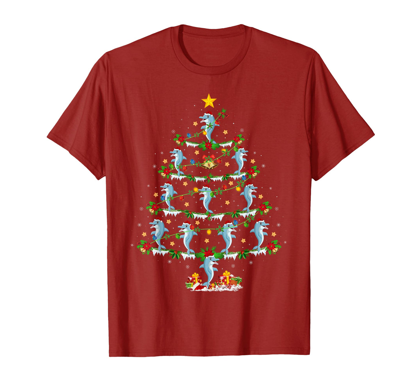 Dolphin Christmas Tree Lights Funny Sea Animal Xmas T-Shirt
