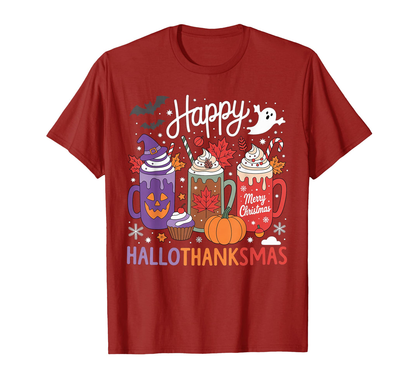 Happy Hallothanksmas Coffee Lover Halloween Merry Christmas T-Shirt