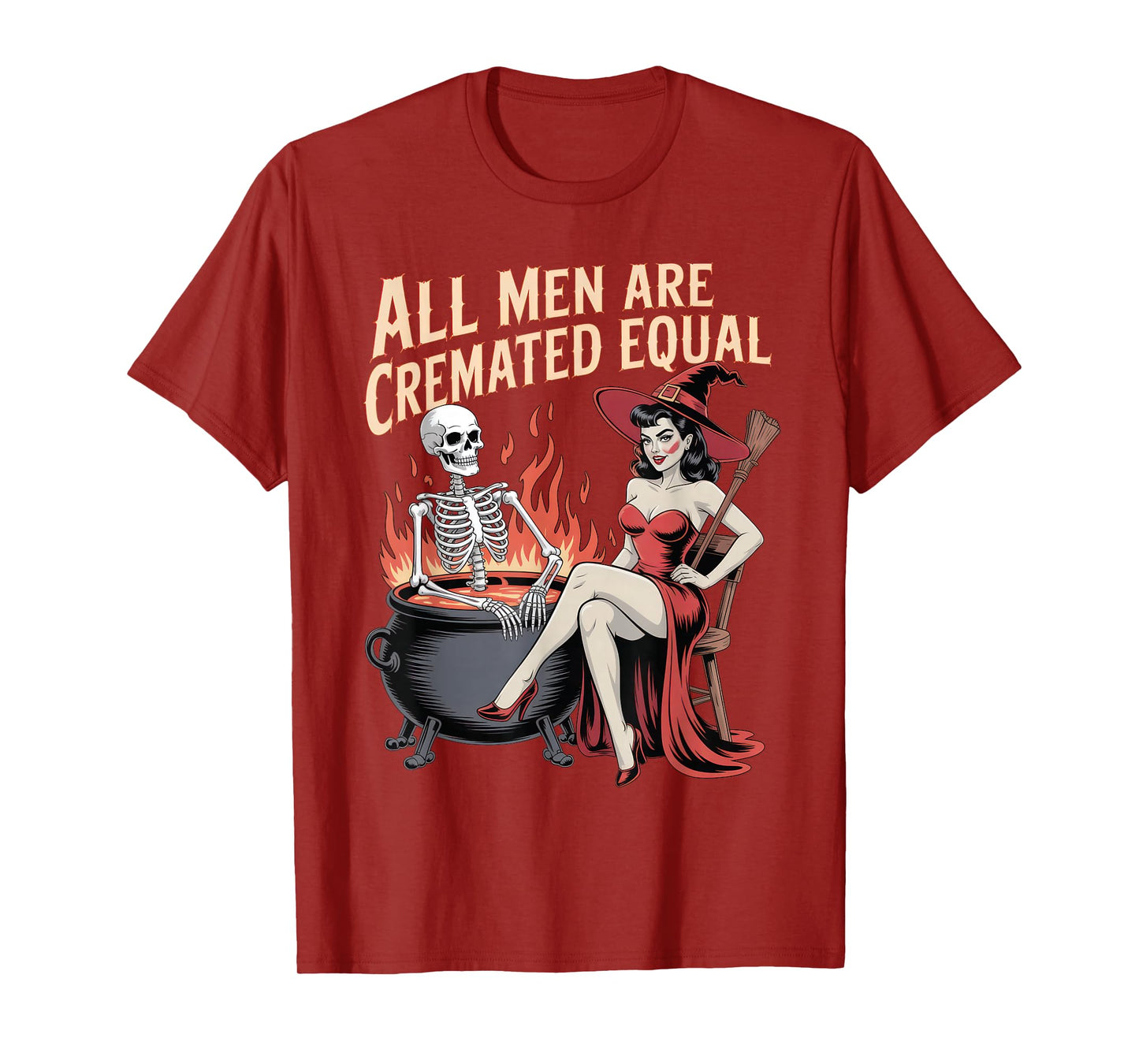 All Men are Cremated Equal Fire Retro Witch Skeleton Magic T-Shirt