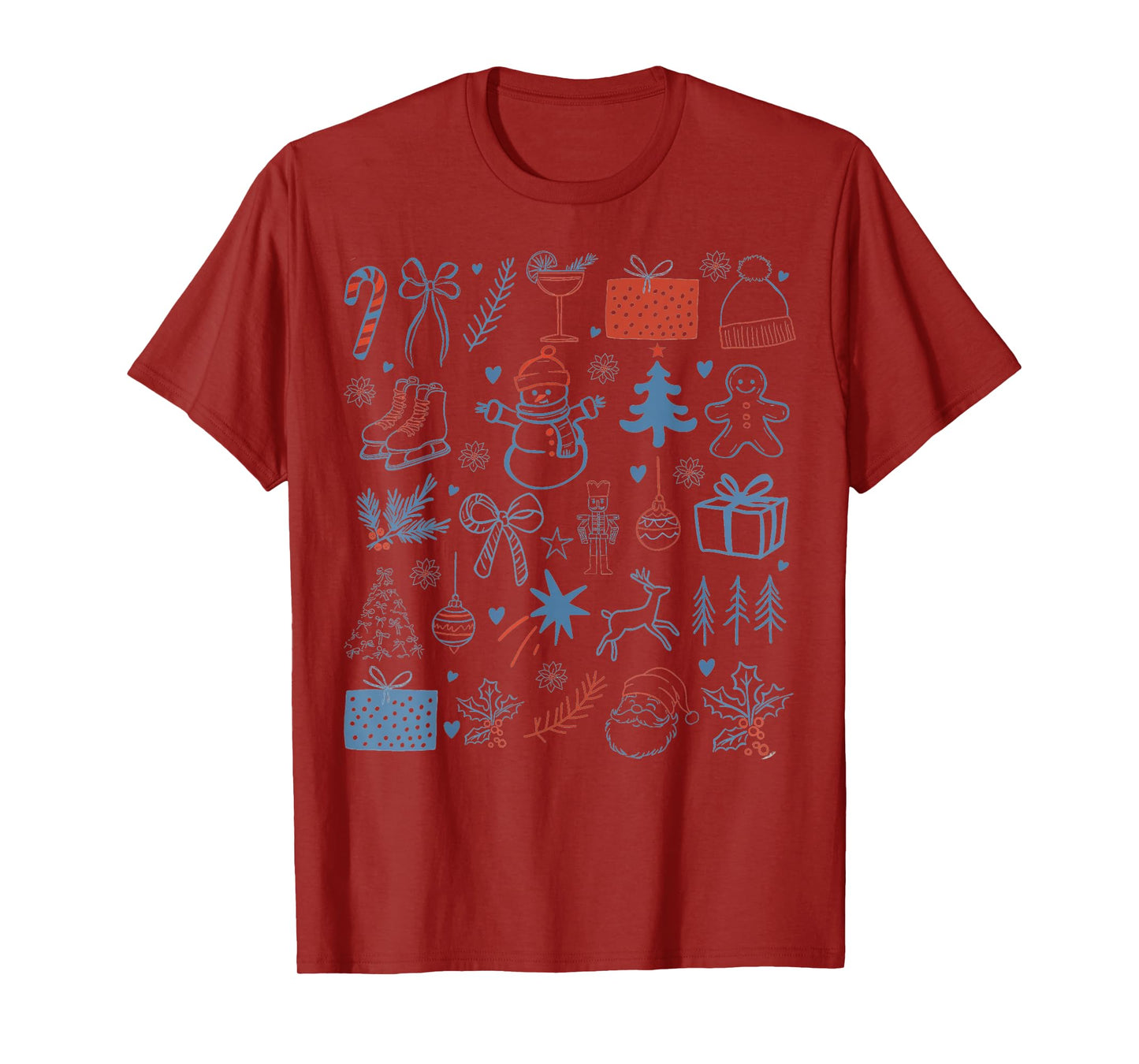 Retro Christmas Tree Santa Claus Festive Icons Xmas Cute T-Shirt