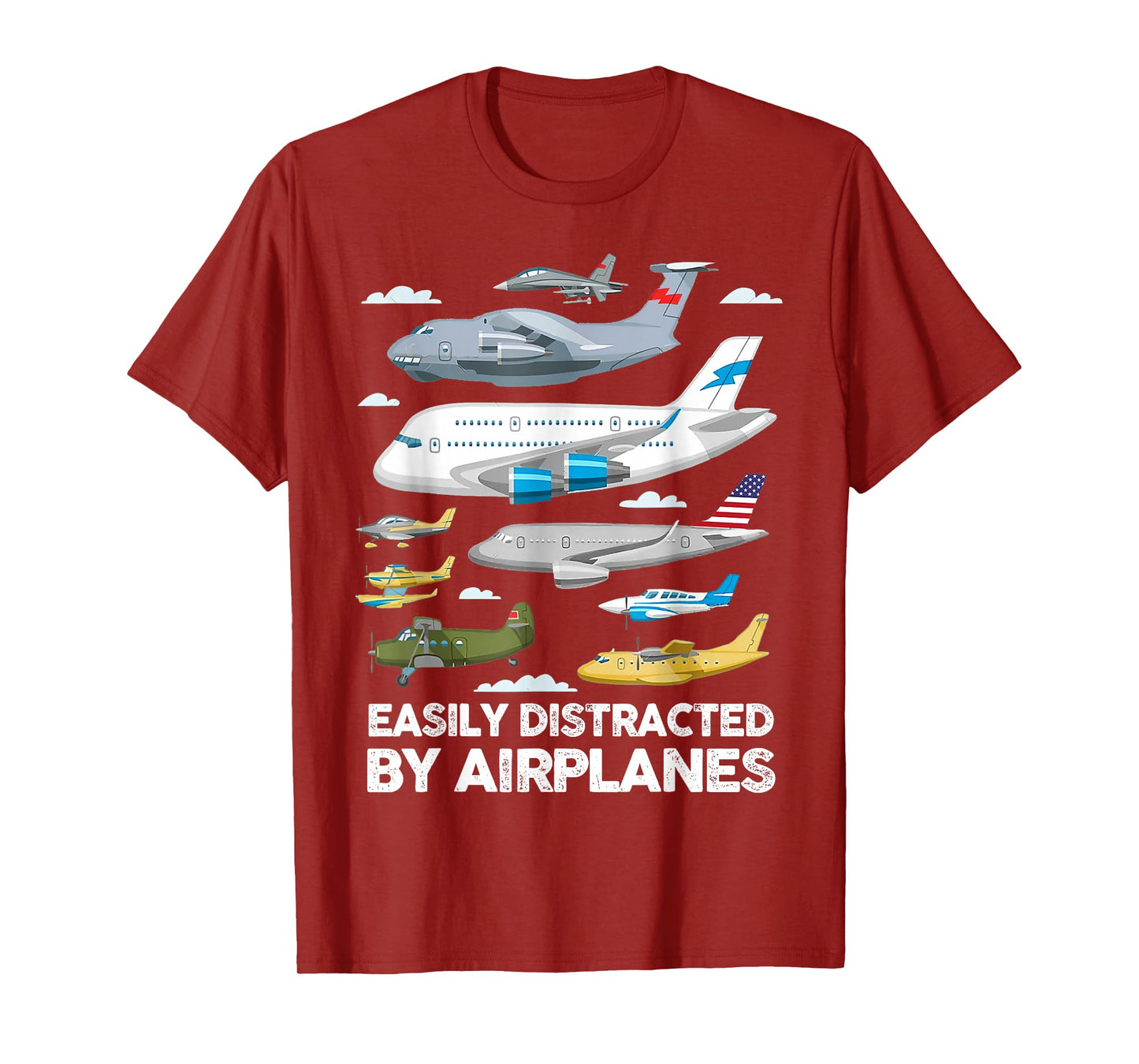 Men Boys Girls Kids Easily Distracted By Airplanes T-Shirt