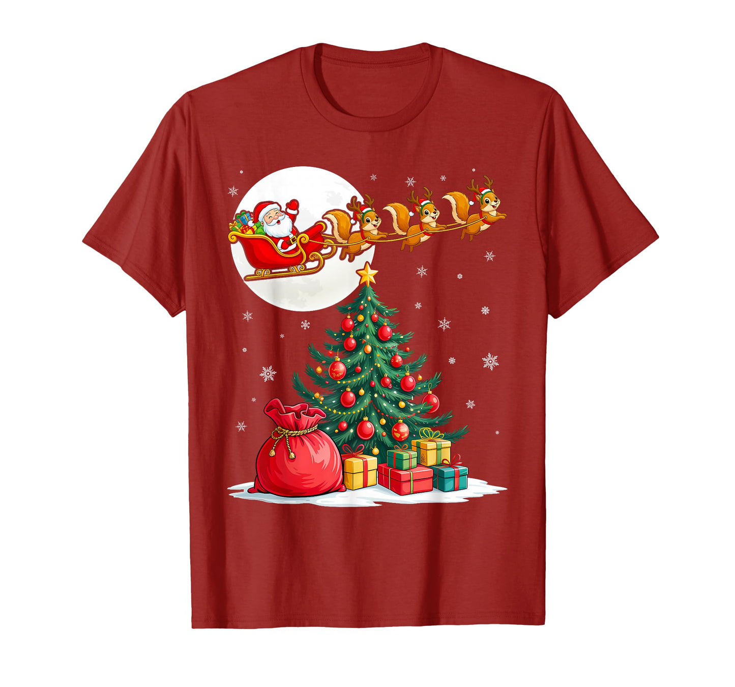 Santa Claus Squirrels Pulling Sleigh Christmas T-Shirt