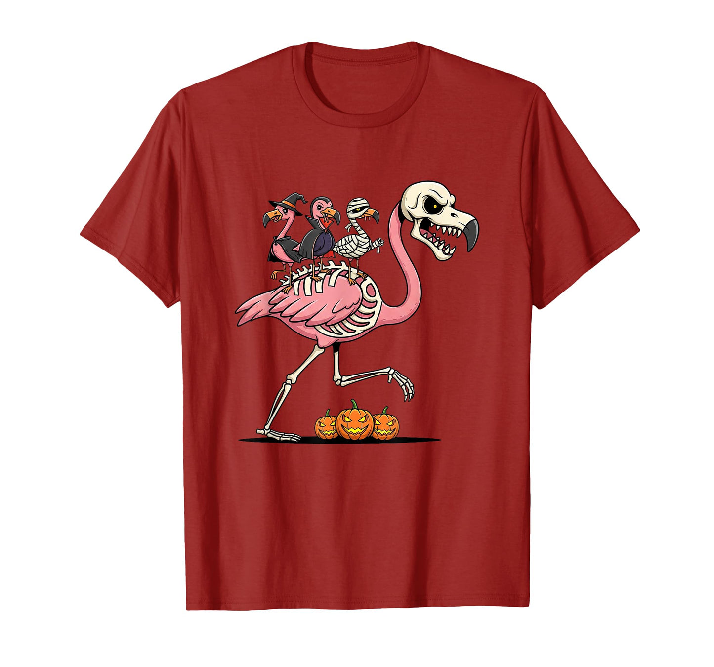 Flamingo Skeleton Mummy Witch Halloween Kids Mens Womens T-Shirt