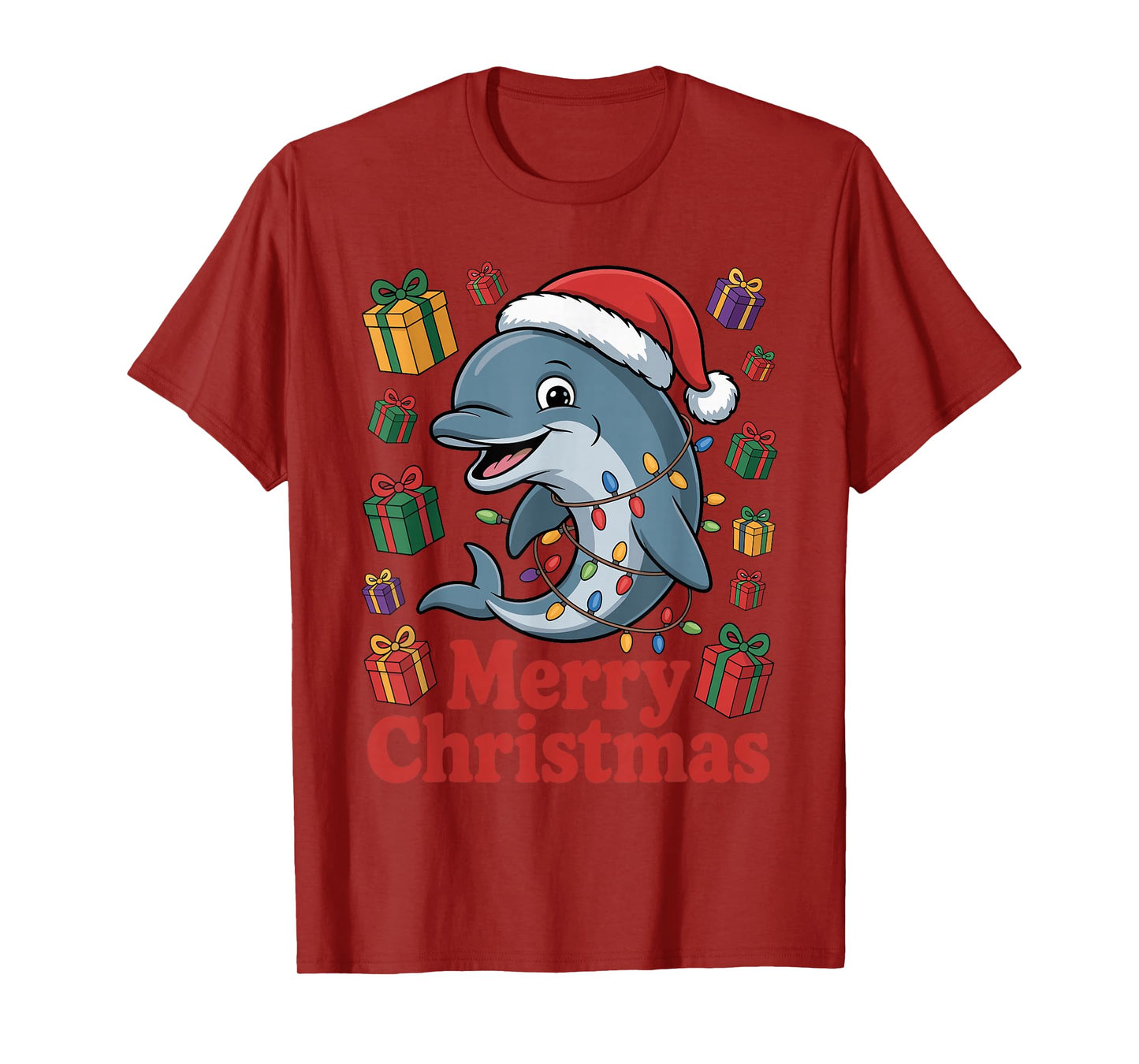 Dolphin Santa Hat Christmas Design Funny Marine Life Lovers T-Shirt