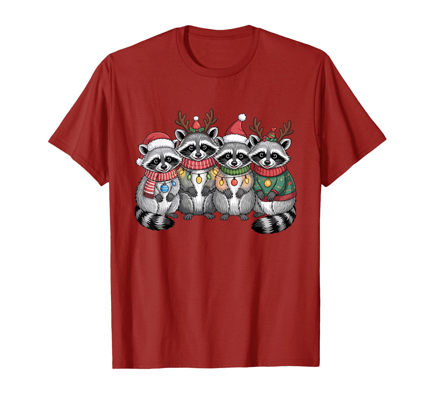 Christmas Lights Raccoon Santa Funny Xmas Tree for Men Women T-Shirt