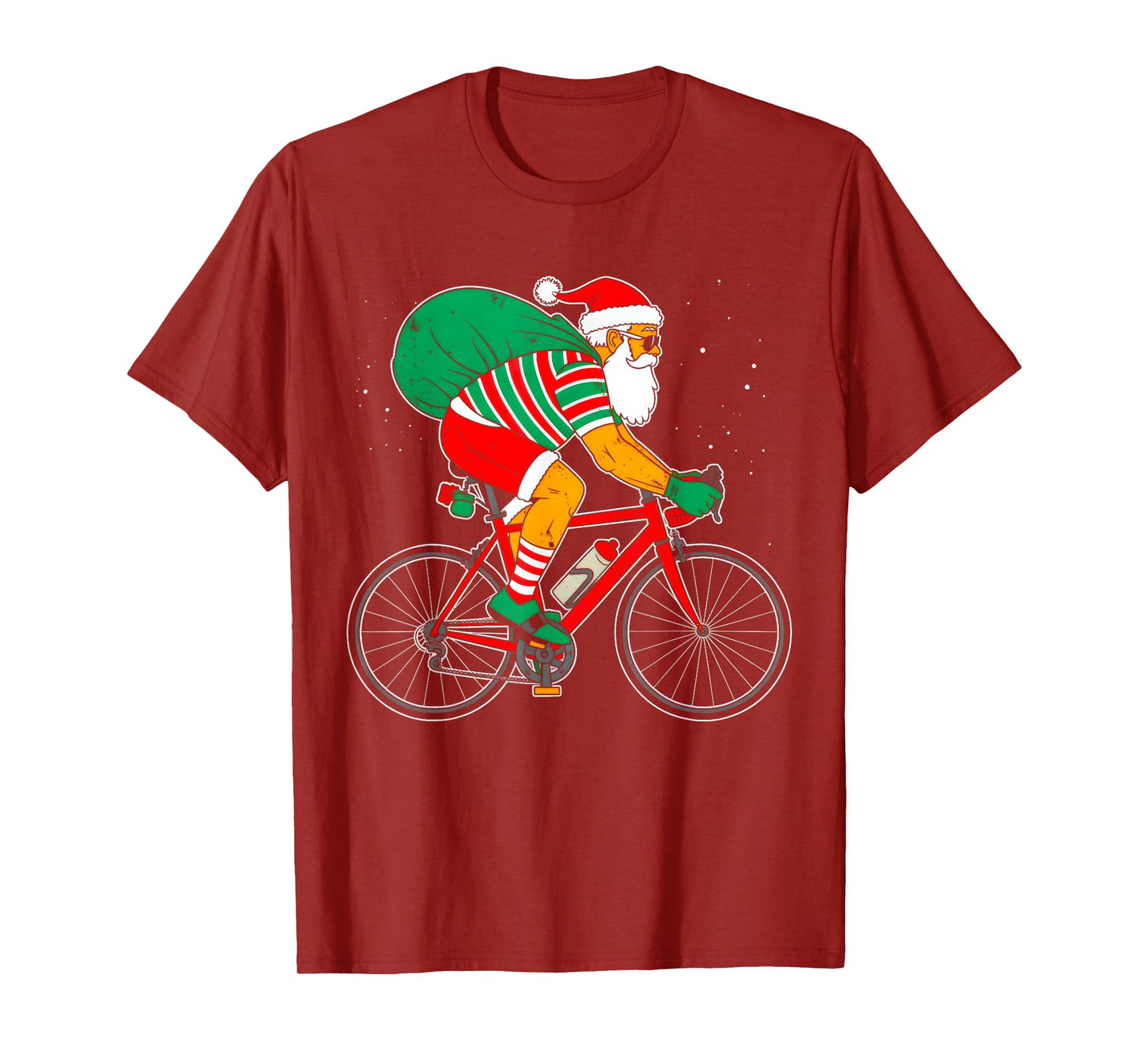 Retro Santa Riding Bicycle Cycling Biking Elf Bike Christmas T-Shirt