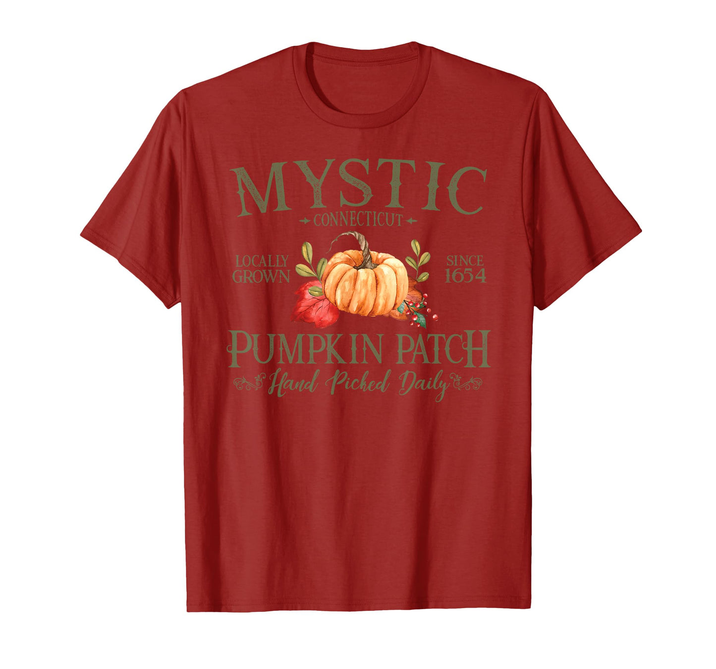 Mystic Connecticut Pumpkin Patch Fall Olive Letters T-Shirt