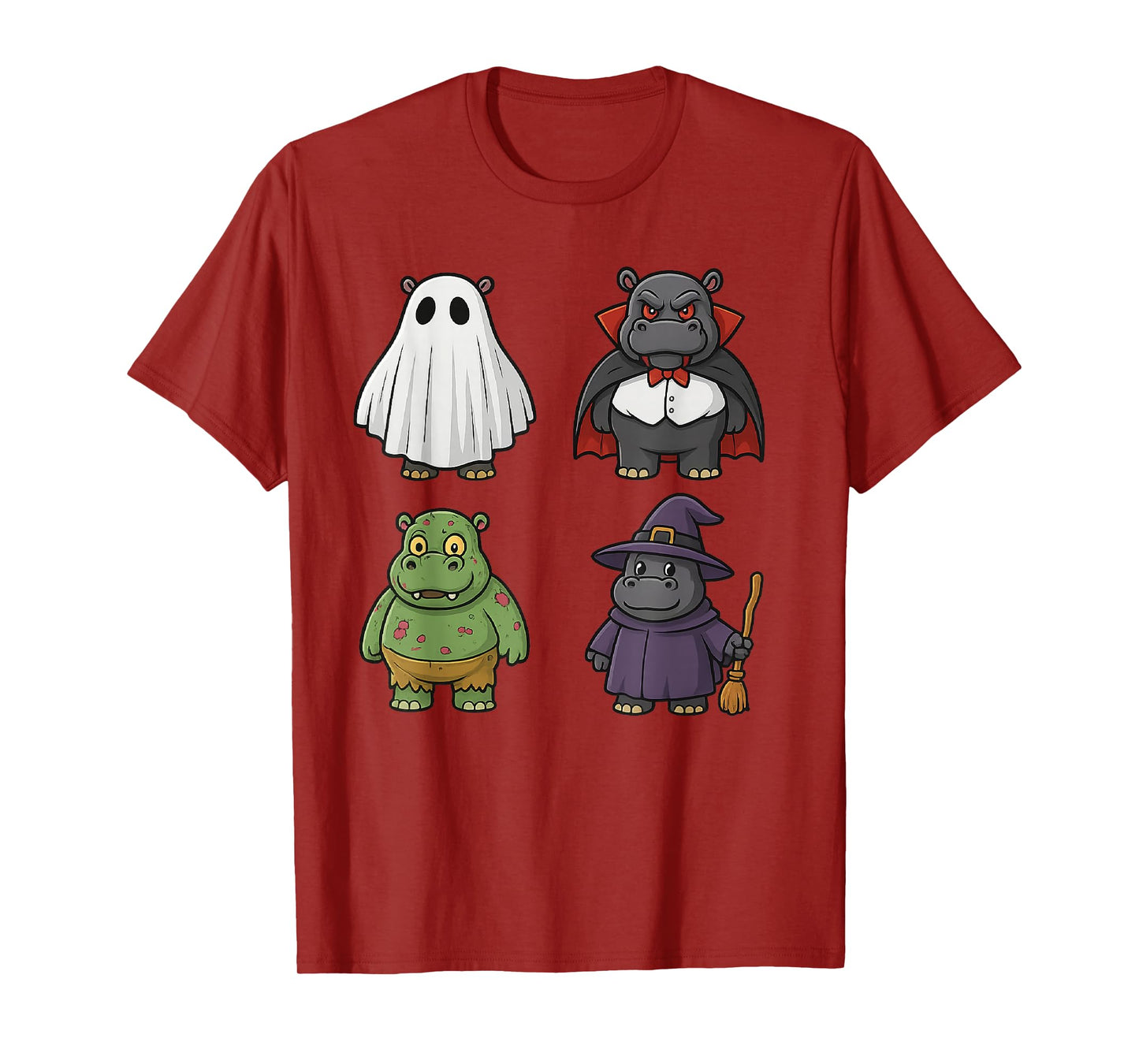Cute Hippo Spooky Halloween Party Witch Ghost Vampire T-Shirt