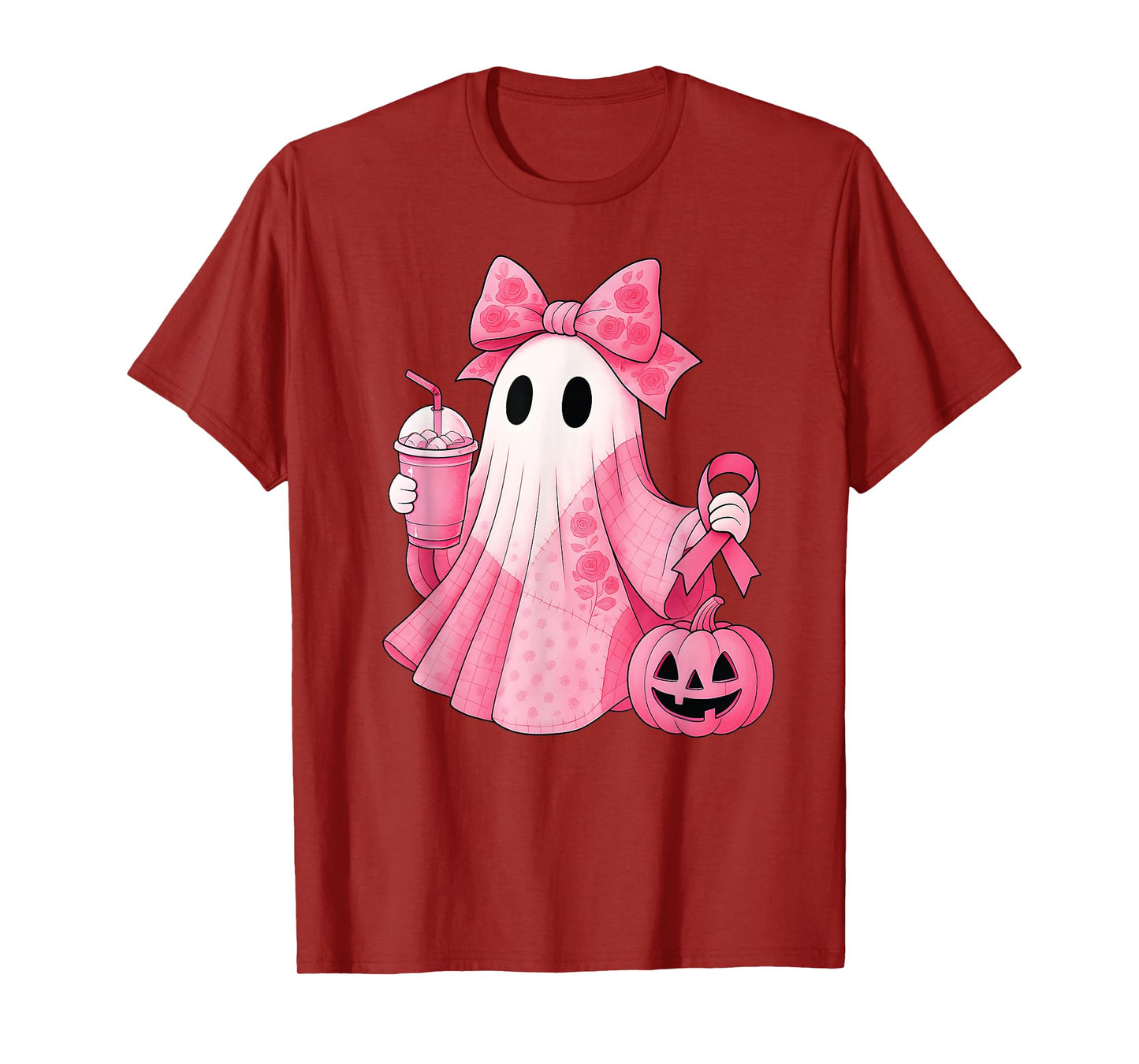 in October We Wear Pink Ghost Witch Breast Cancer Awareness T-Shirt