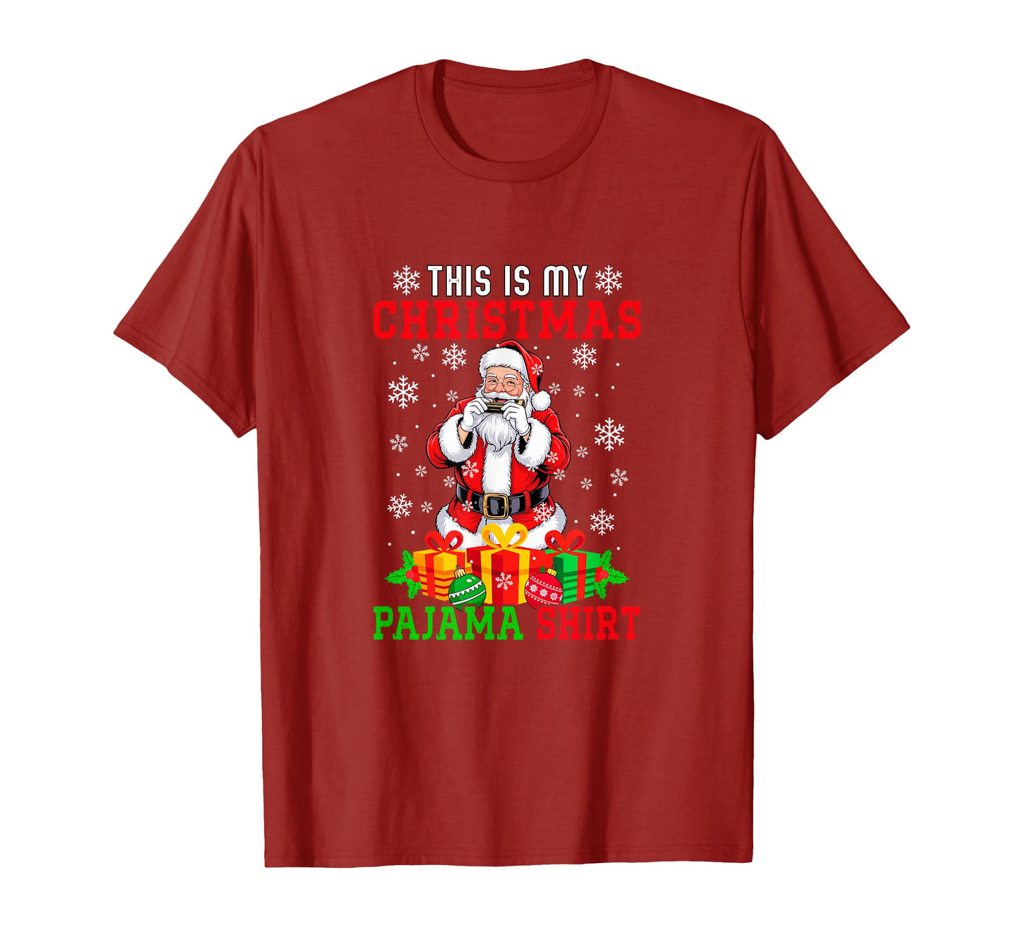 My Christmas Pajama Shirt Santa Playing Harmonica Instrument T-Shirt