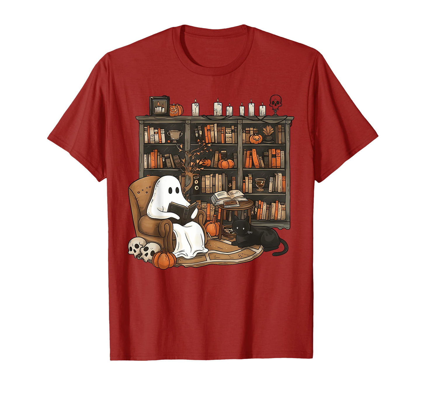 Vintage Ghost Reading Book Lovers Library Halloween Spooky T-Shirt