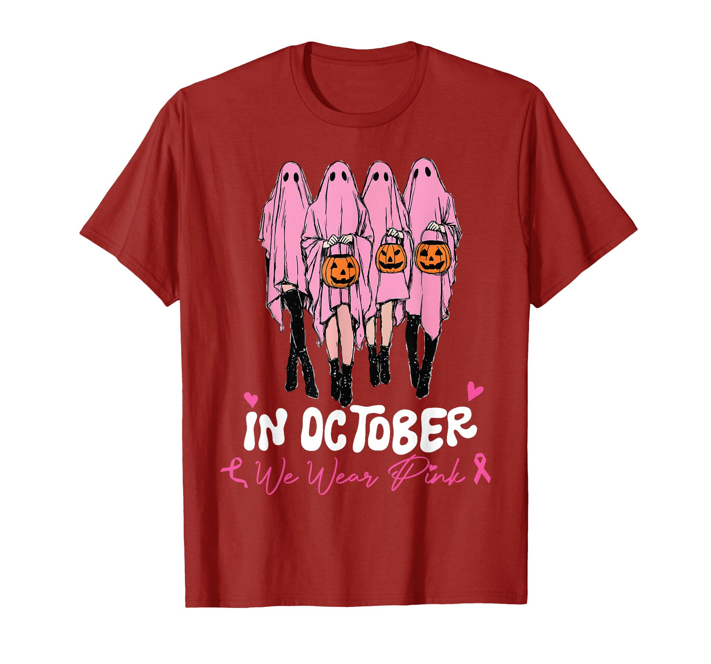 Halloween October We Wear Pink Breast Cancer Awareness Ghost T-Shirt