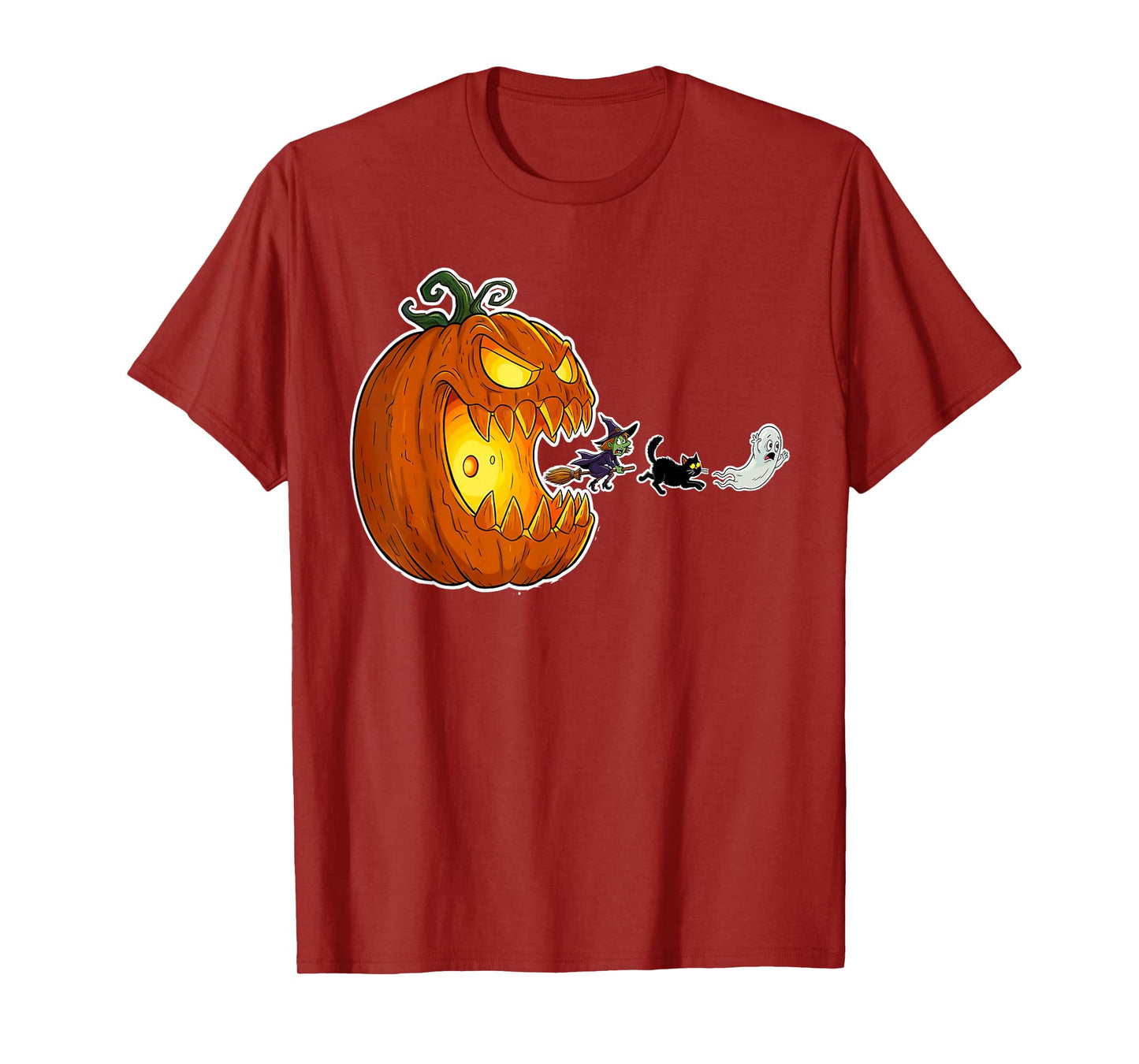 Halloween Jack O Pumpkin Chasing Ghost Cat Broomstick Chick T-Shirt