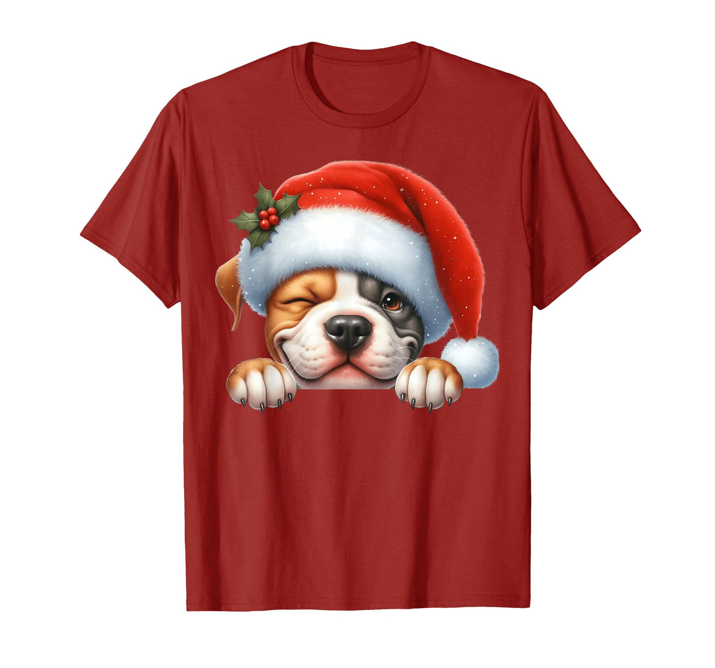 Pitbull Dog Christmas Santa Hat Dog Mom Dad T-Shirt