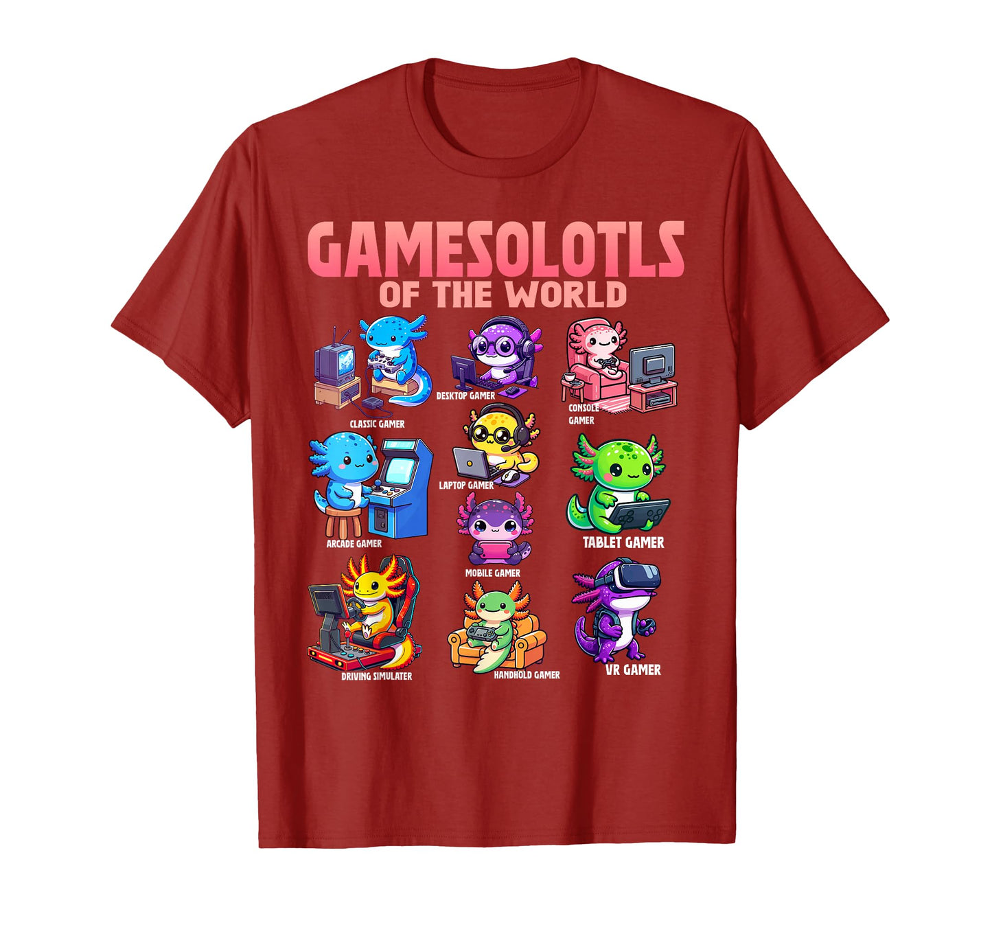 Gamesolotls of the World Diverse Gamer Axolotl Animals T-Shirt