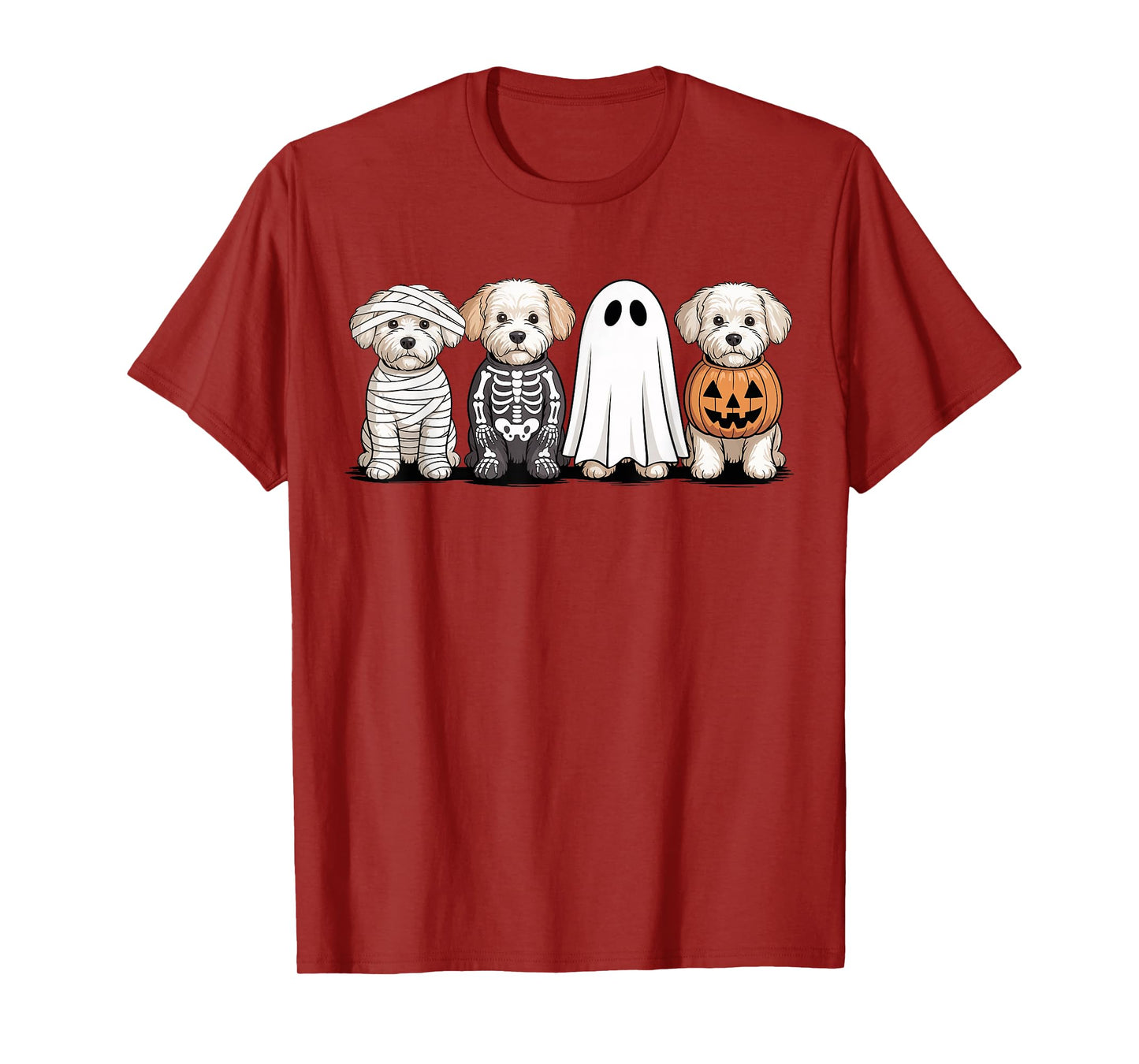 Spooky Ghost Bichon Frise Pumpkin Halloween Dog Skeleton T-Shirt