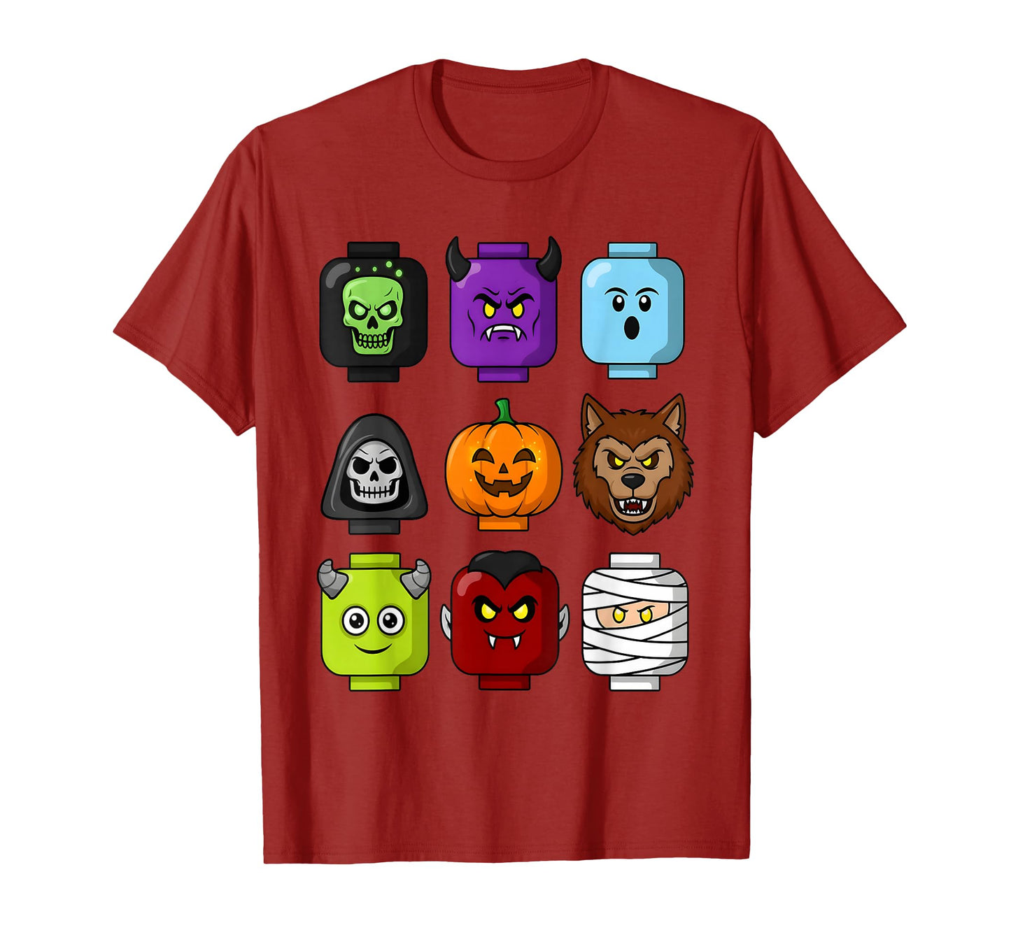 Halloween Building Brick Head Pumpkin Ghost Zombie Boys T-Shirt
