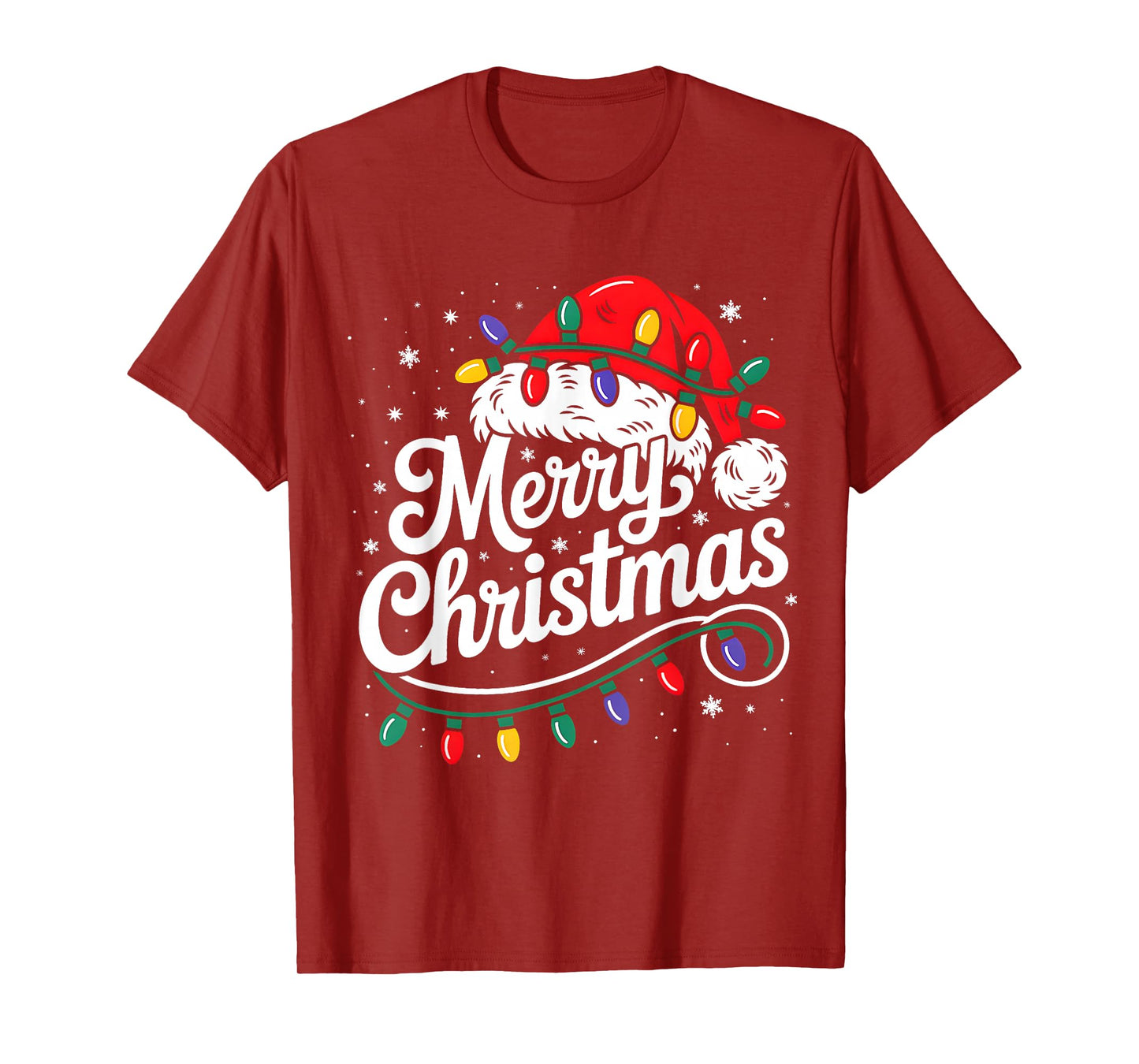 Merry Christmas Lights Red Santa Hat Xmas Family Men Women T-Shirt
