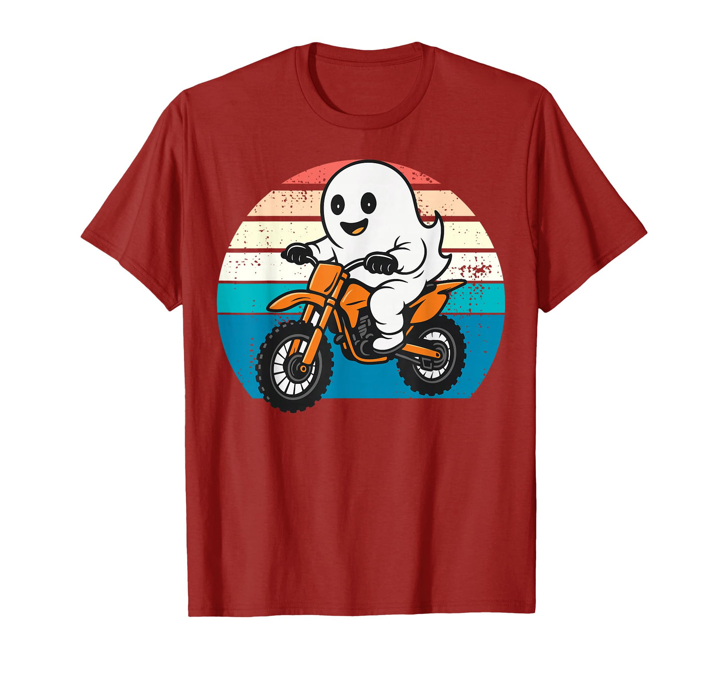 Cute Ghost Riding Motorcycle Funny Vintage Halloween Costume T-Shirt