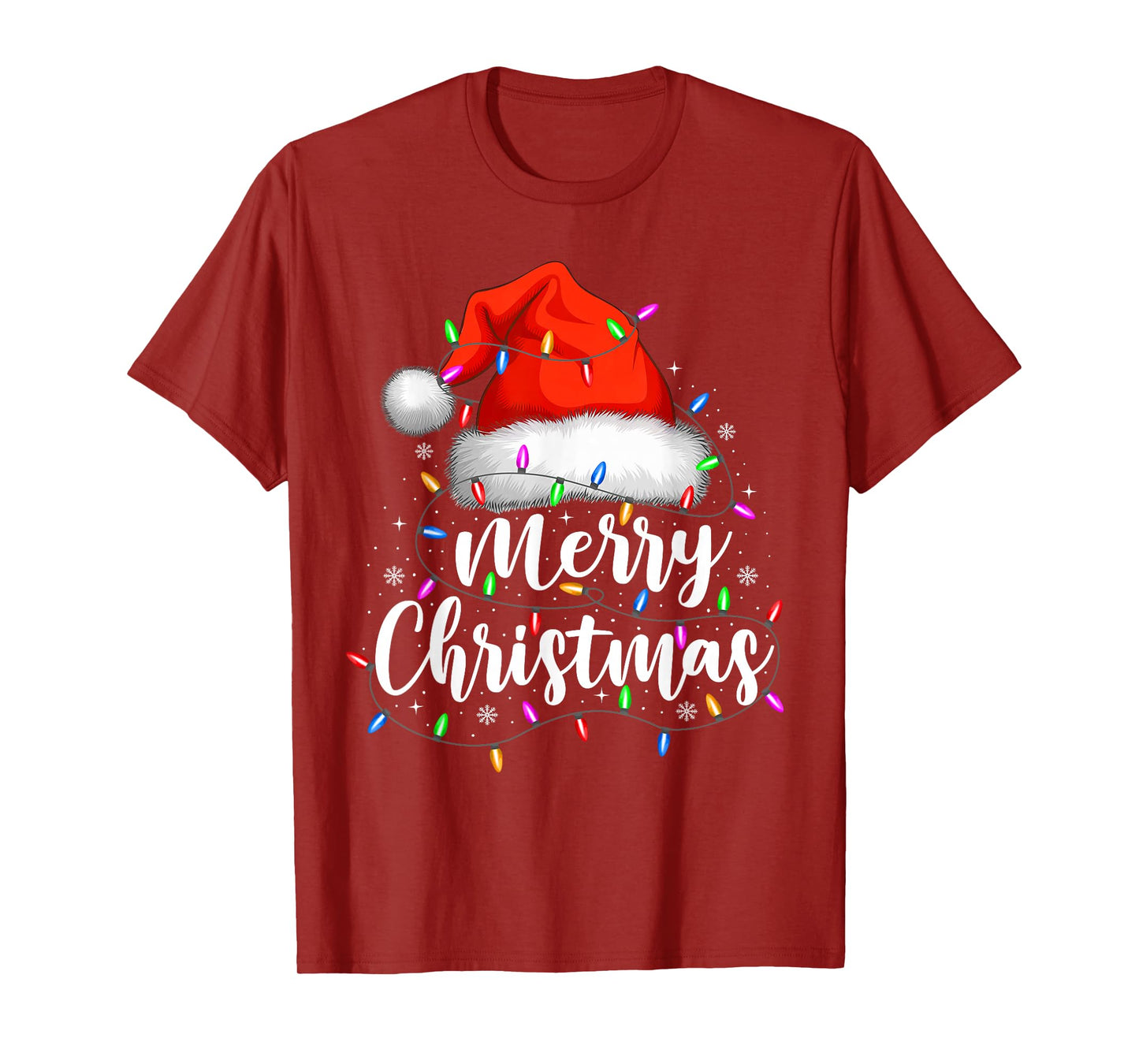 Merry Christmas Lights Red Santa Hat Family Xmas Pajamas T-Shirt