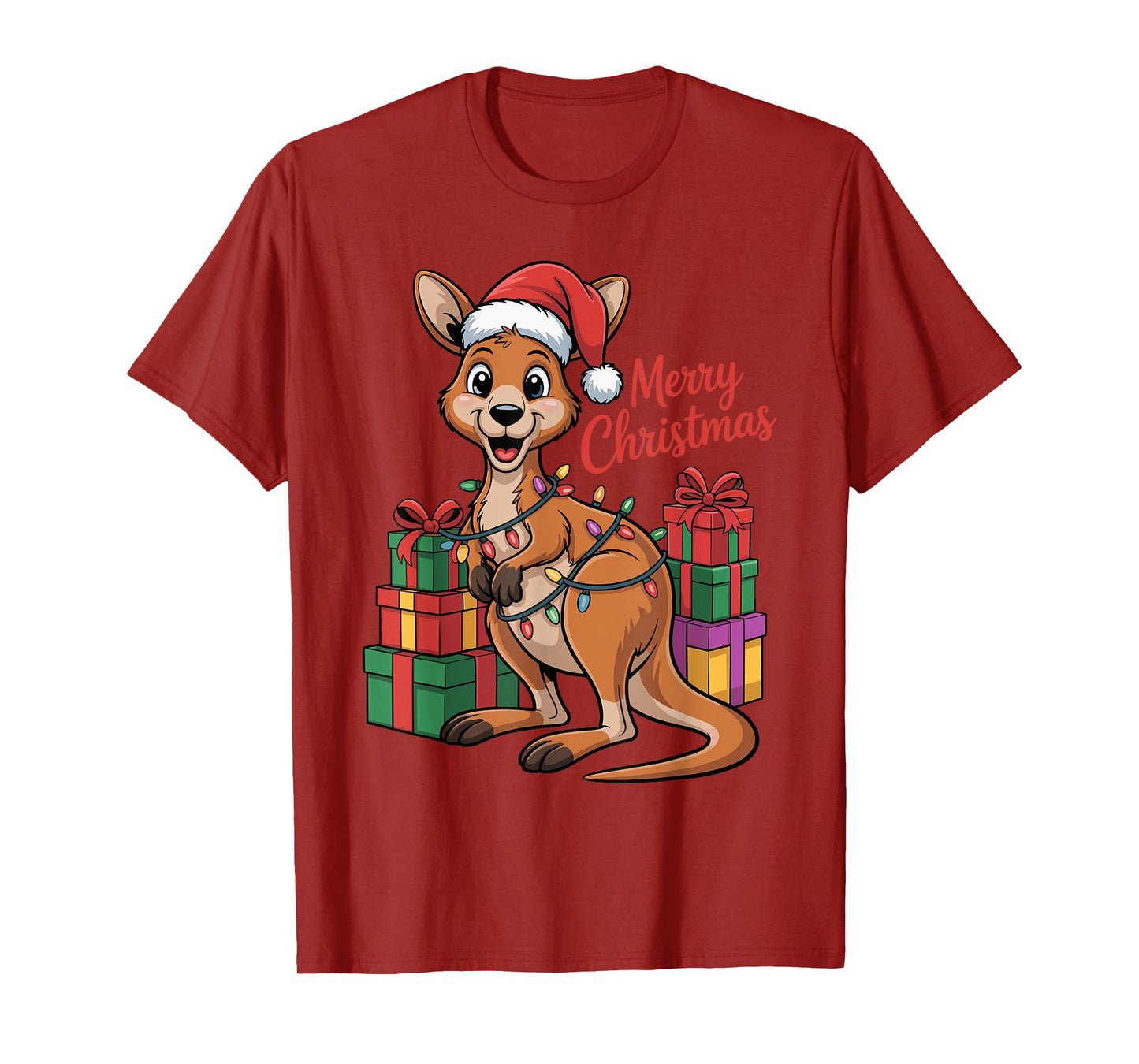 Kangaroo Santa Hat Animals Lovers Ugly Christmas Pajamas T-Shirt