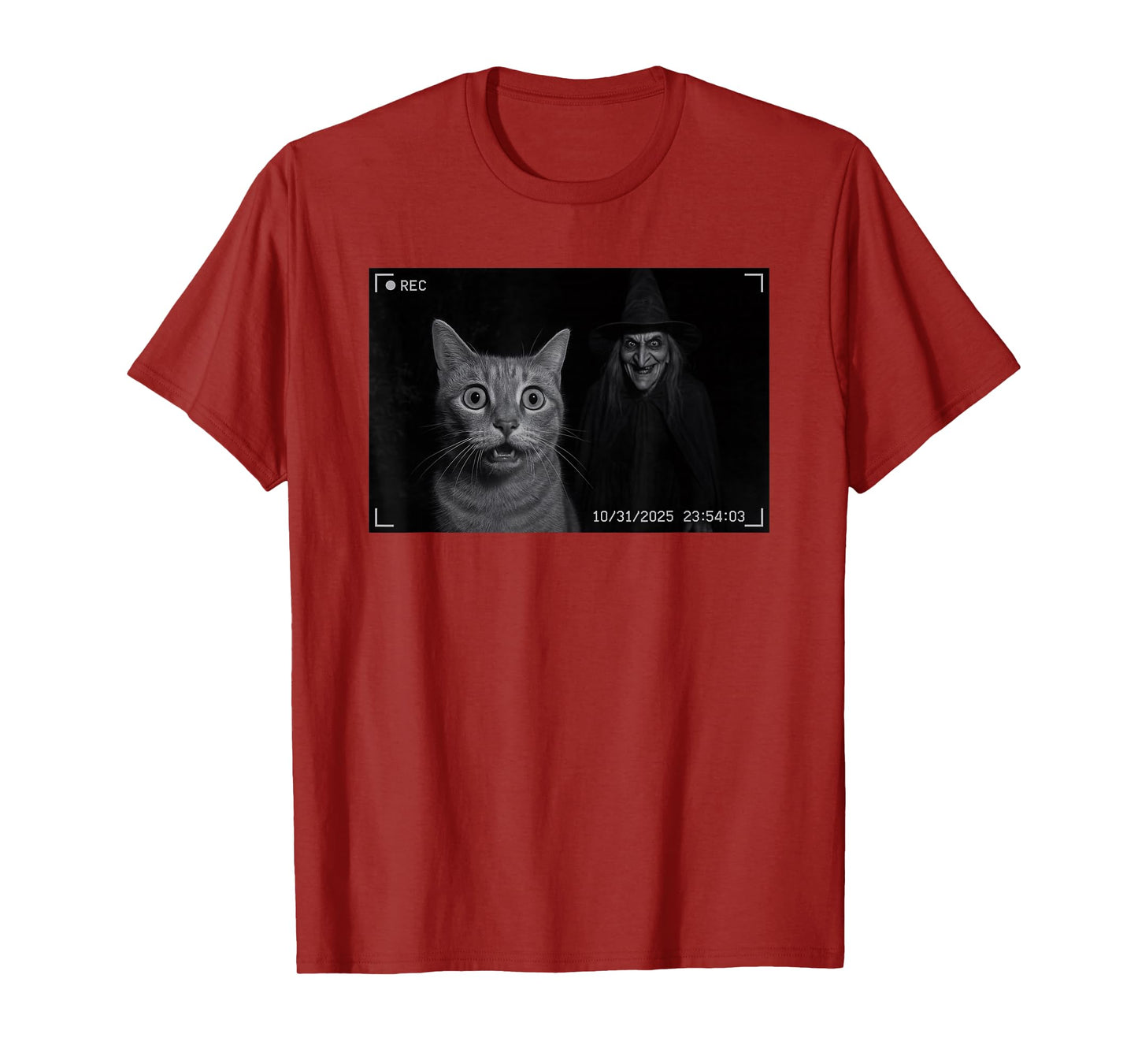 Funny Cat On Security Camera with Witch Halloween T-Shirt