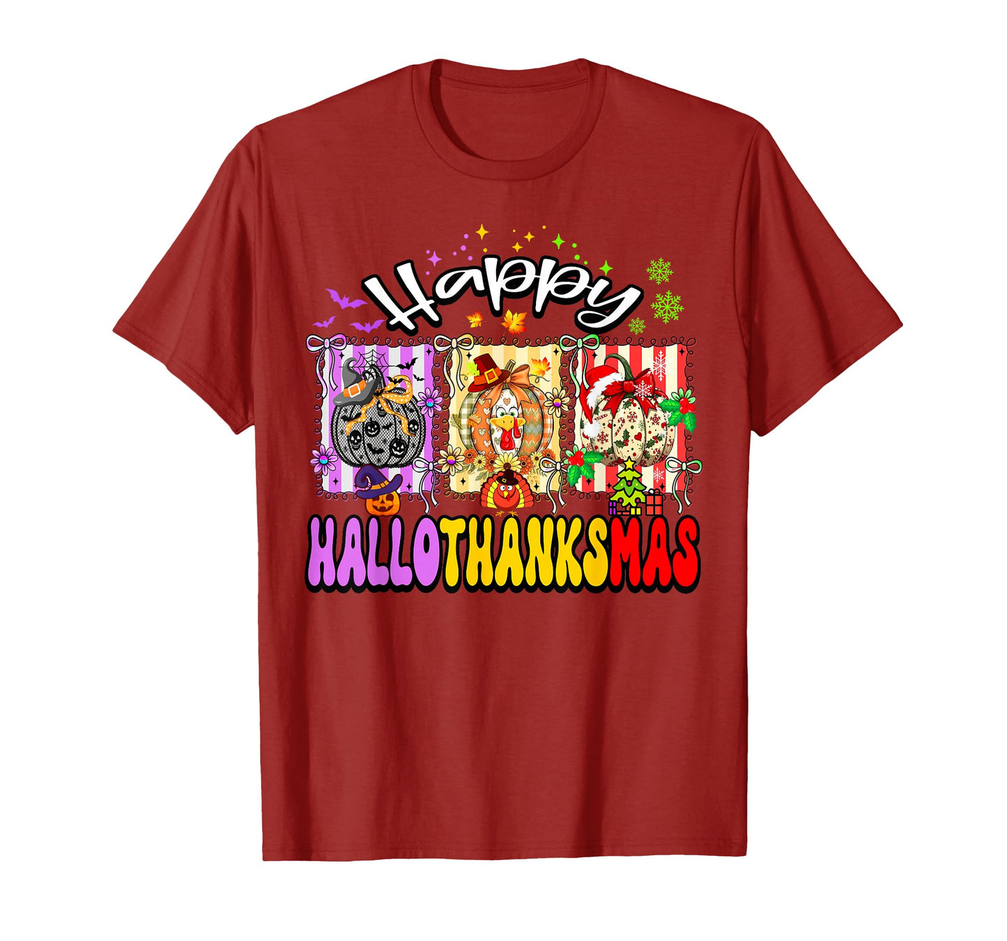 Hallothanksmas Retro Pumpkin Mix Halloween Thanksgiving Xmas T-Shirt
