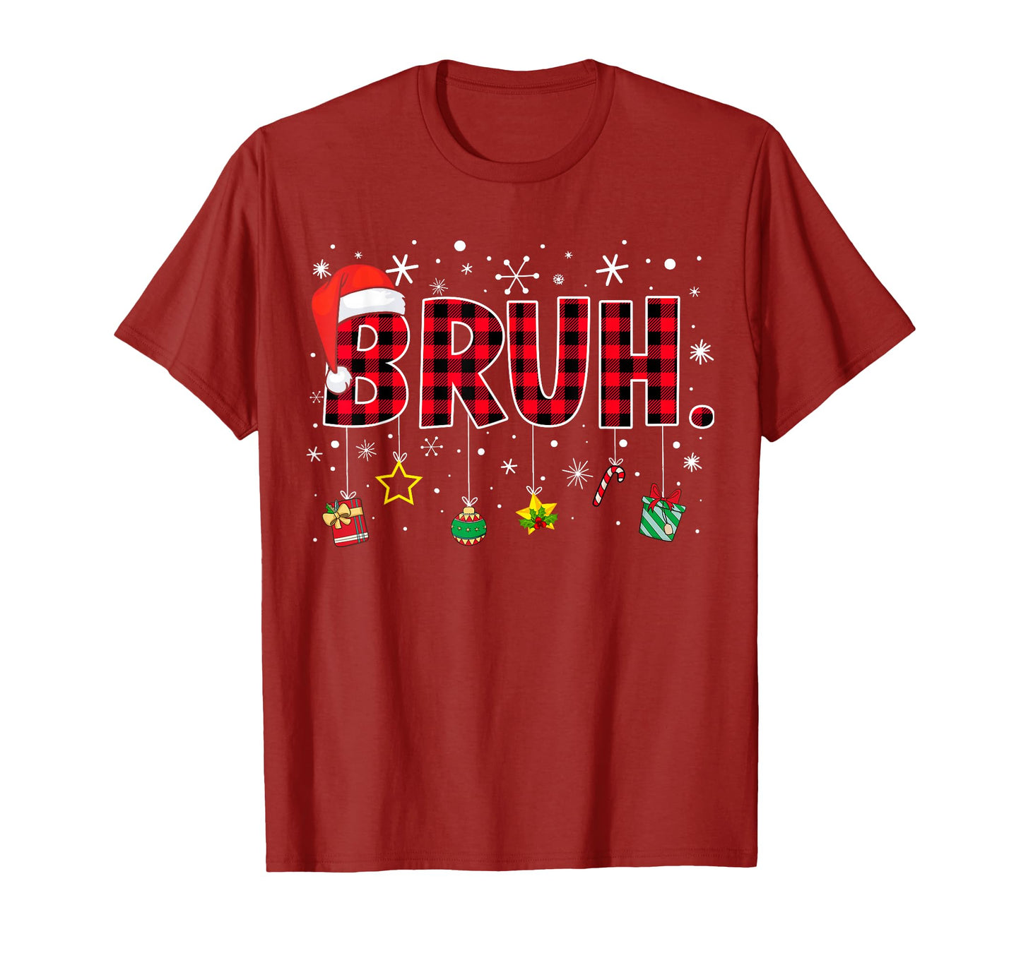 Bruh Funny Christmas Red Plaid Teens Boys Kids Xmas Pajamas T-Shirt