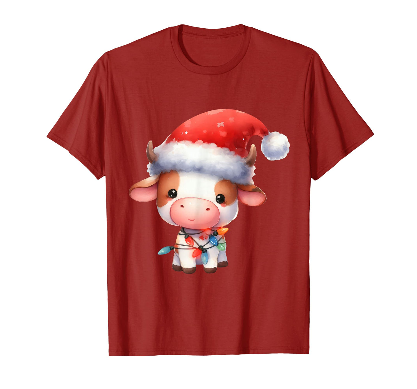 Cow Christmas Lights Funny Santa Hat Merry Xmas T-Shirt