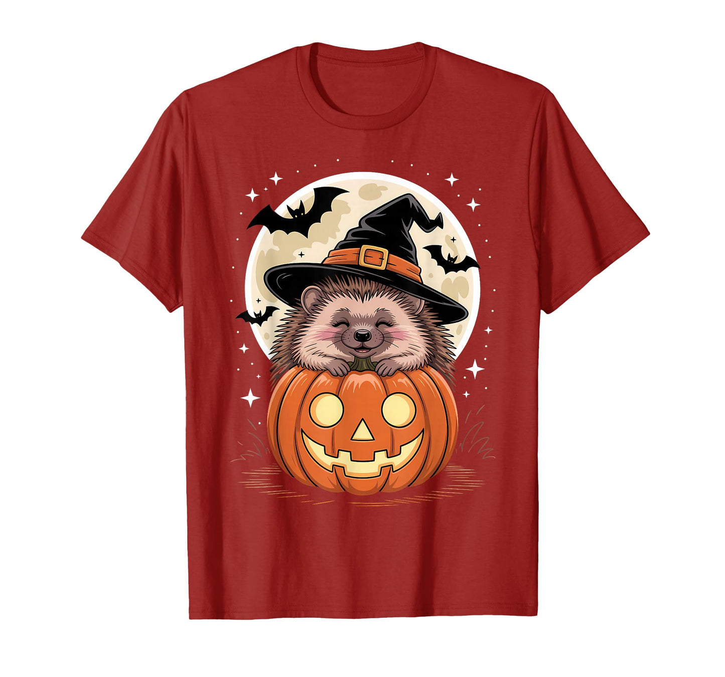 Halloween Hedgehog Witch Hat Pumpkin Spooky T-Shirt