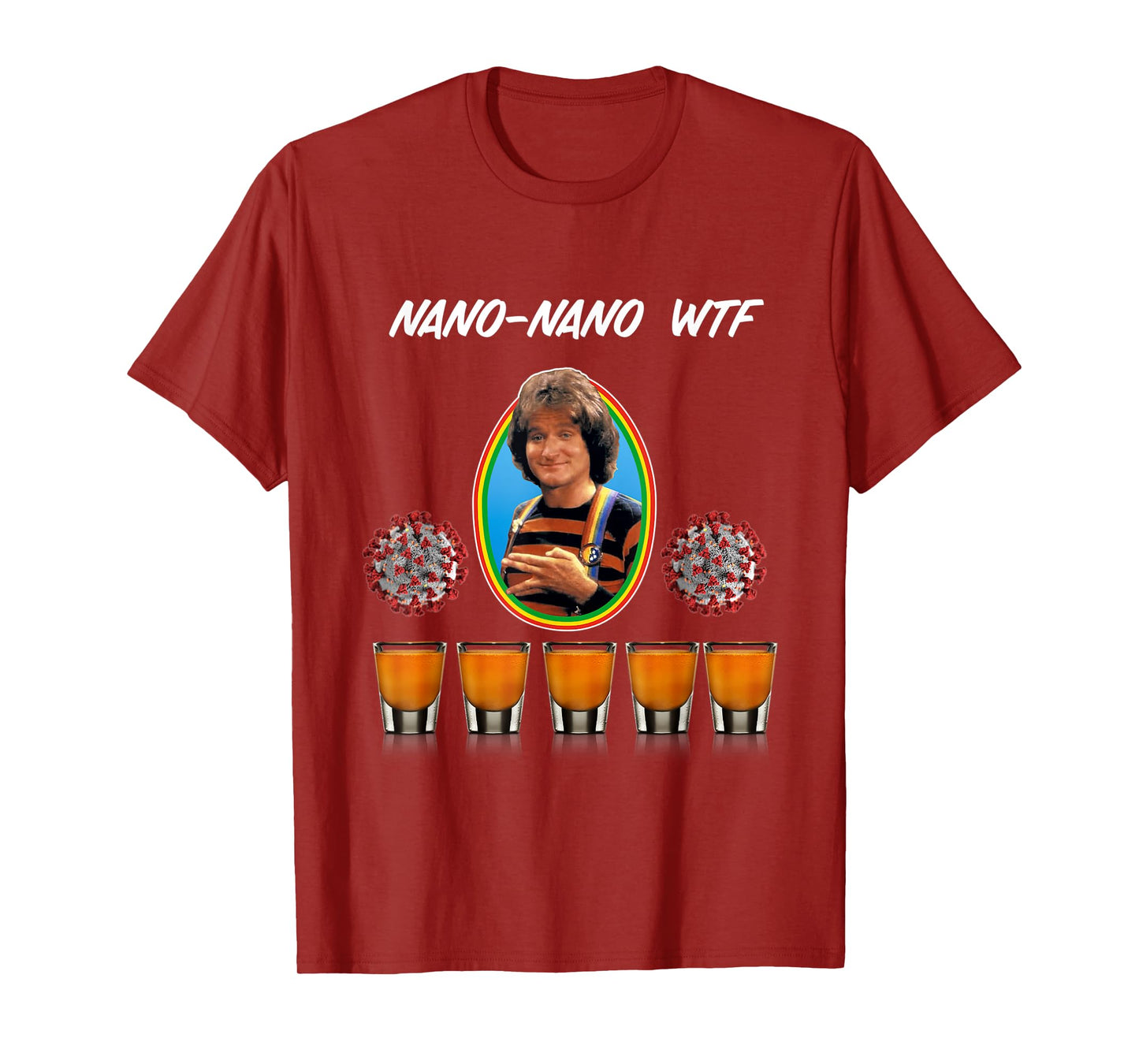 Funny Mork Drinking Shots 80s Mindy Sarcasm Novelty T-Shirt