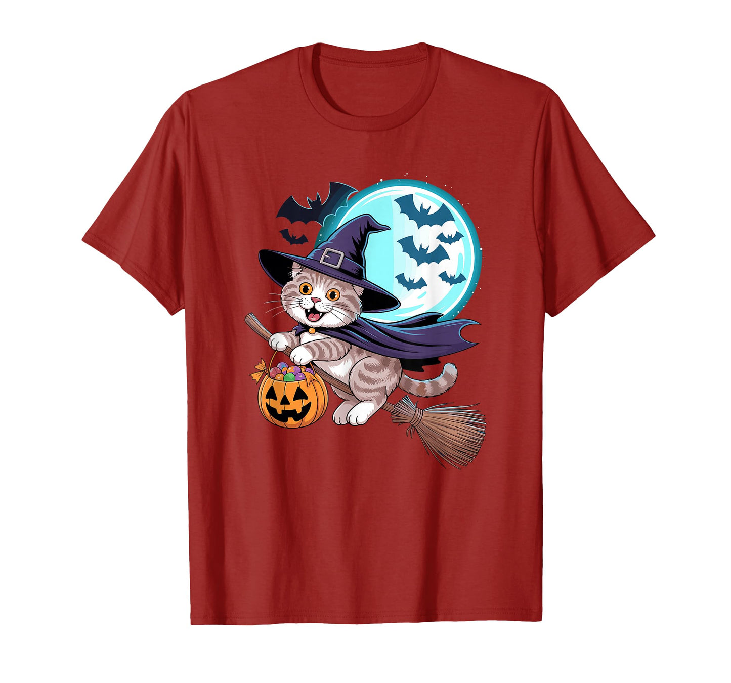 Halloween Witch Scottish Fold Moon Coupari T-Shirt